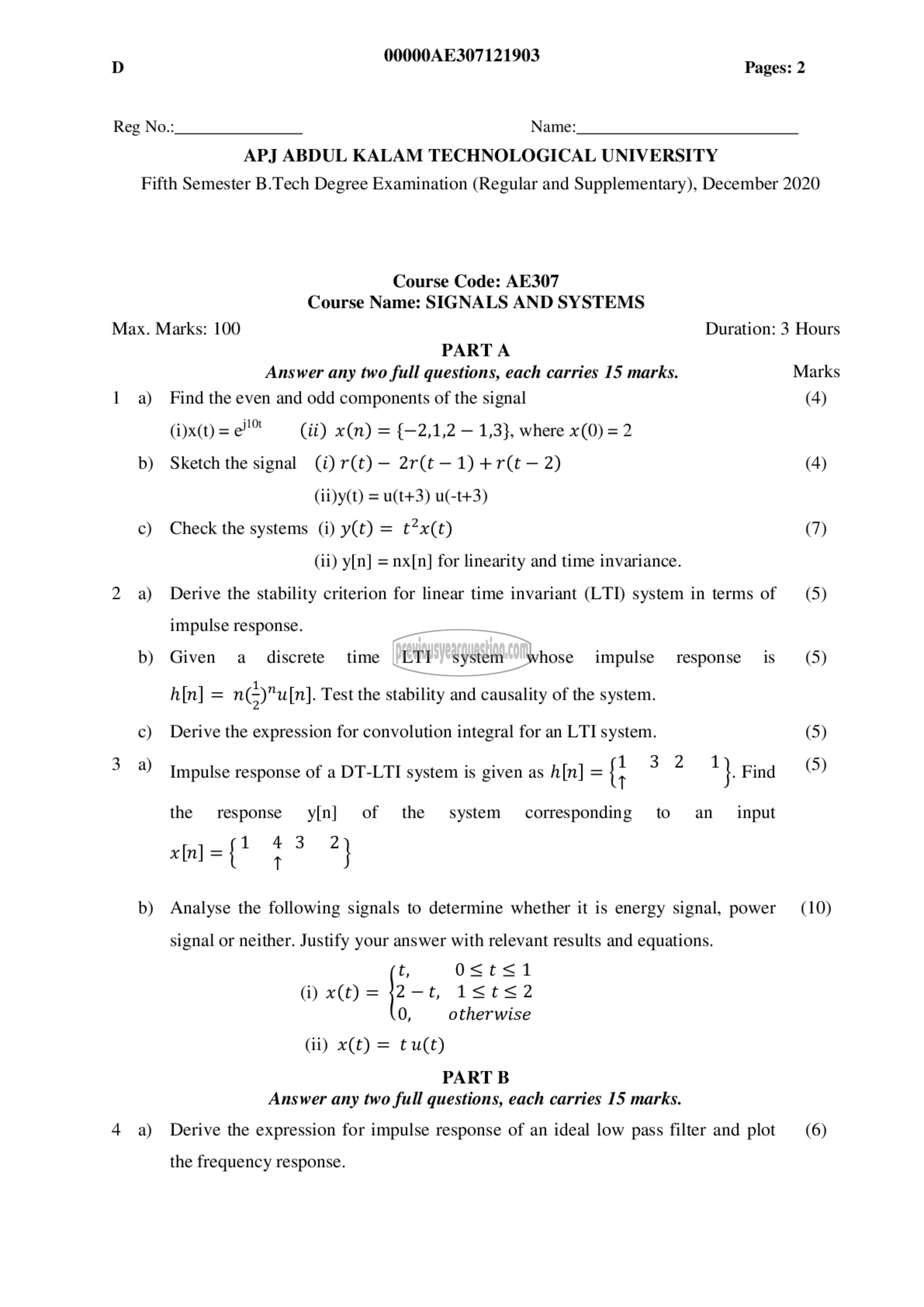 Question Paper - Signals and Systems-1