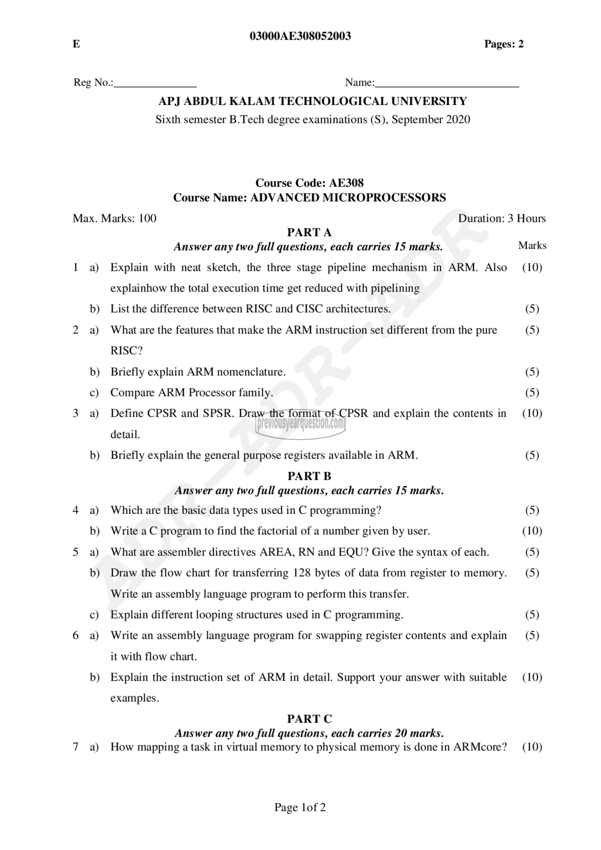 Question Paper - Advanced Microprocessors-1