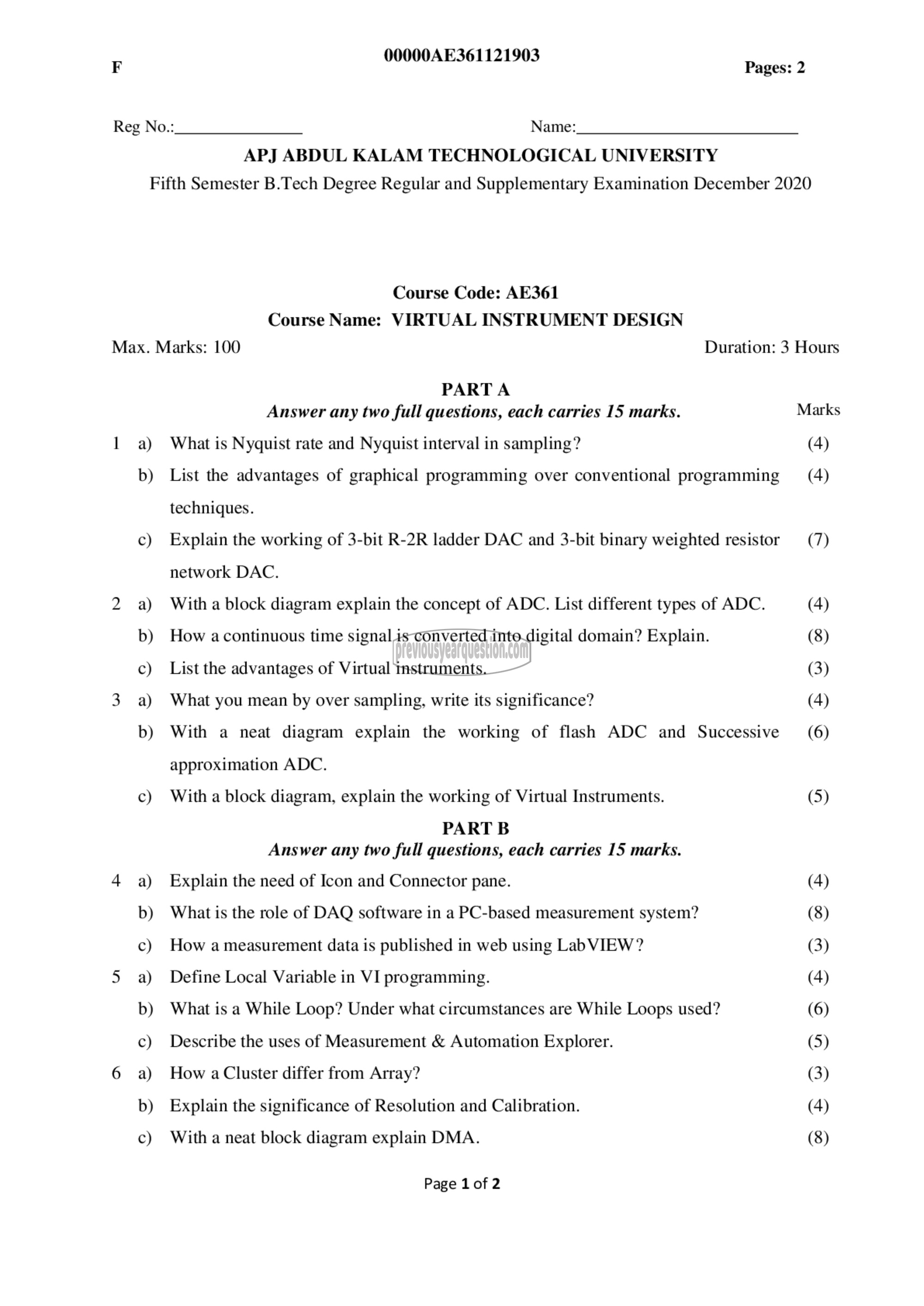 Question Paper - Virtual Instrument Design-1