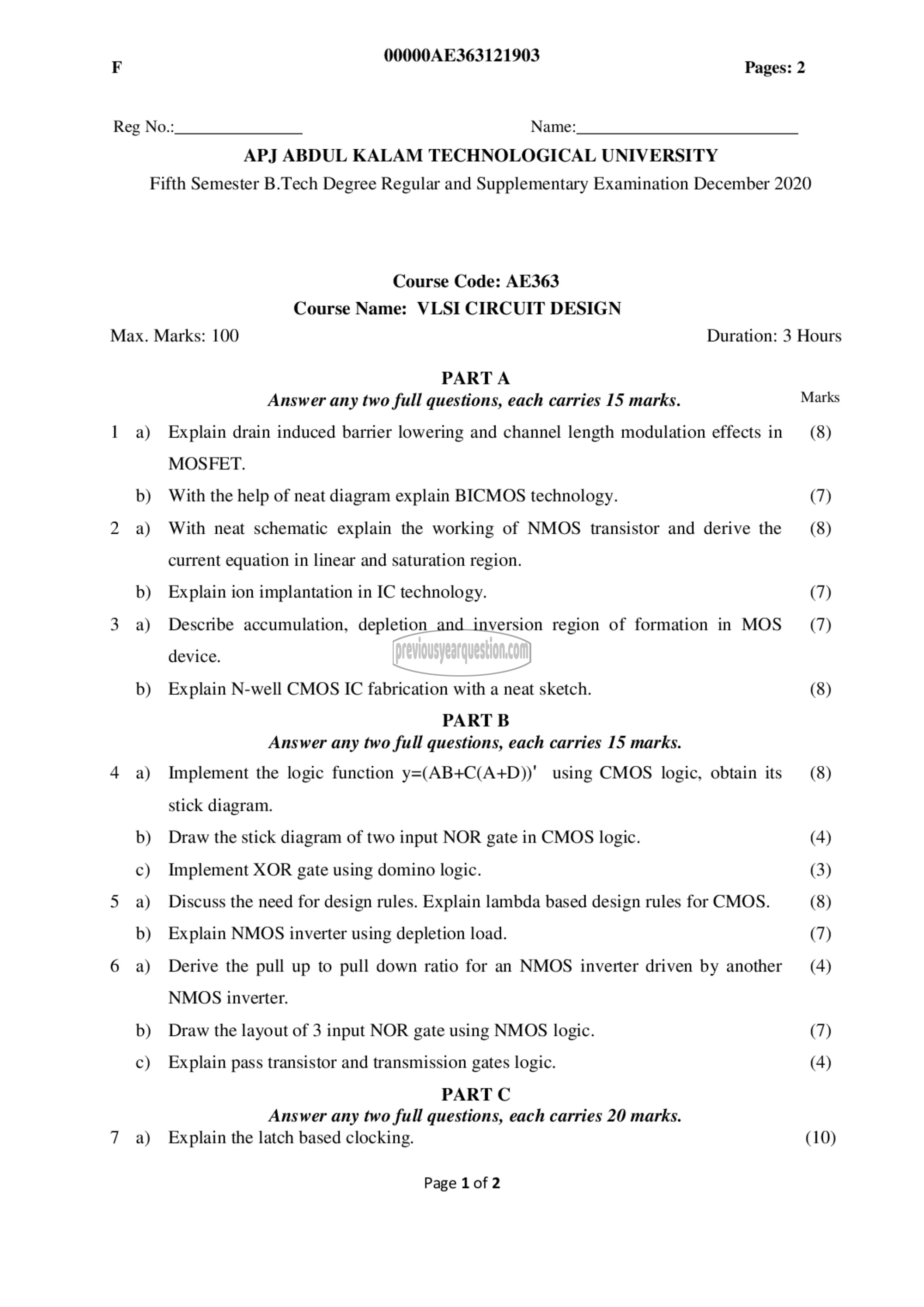 Question Paper - VLSI Circuit Design-1