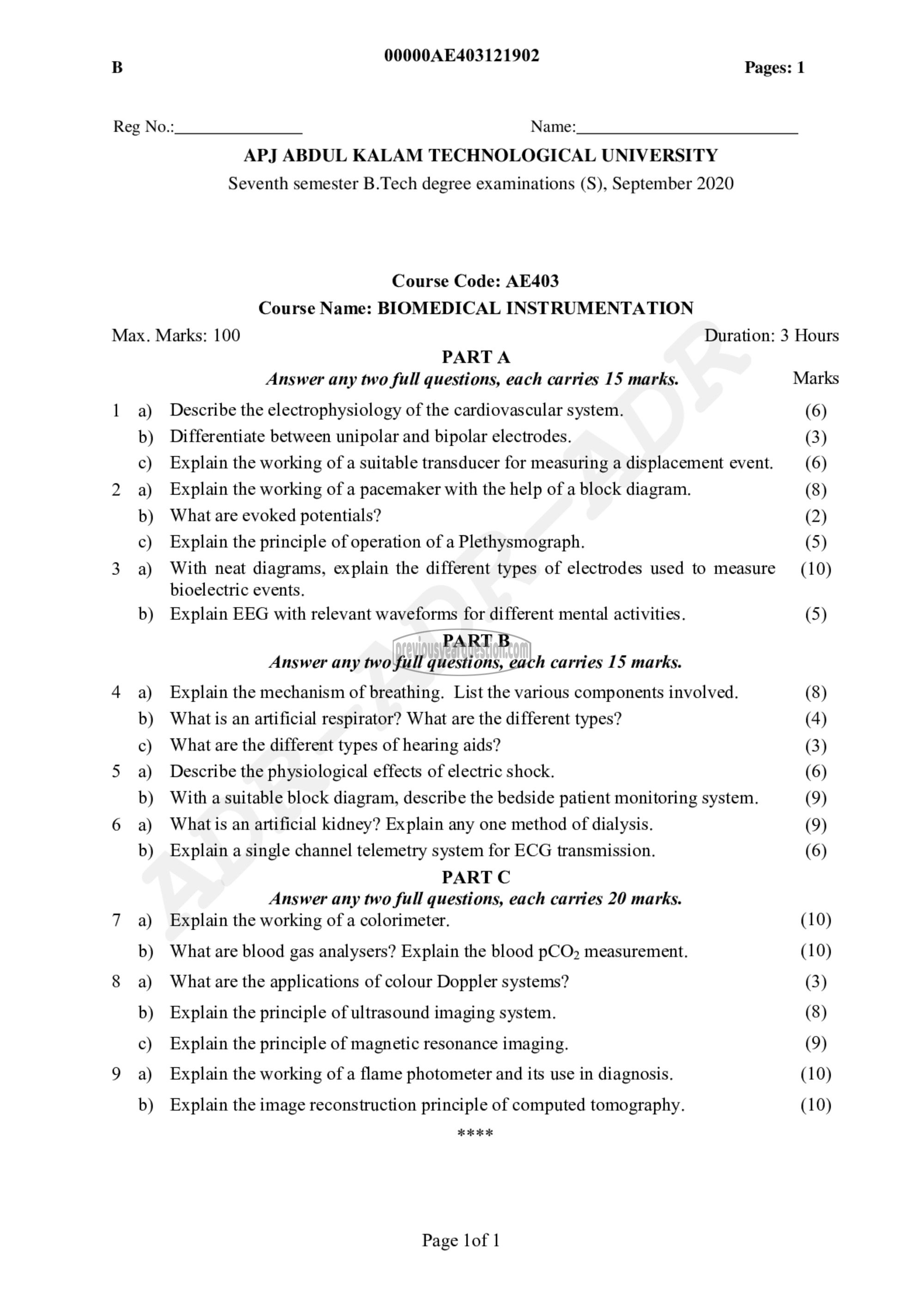 Question Paper - Biomedical Instrumentation-1