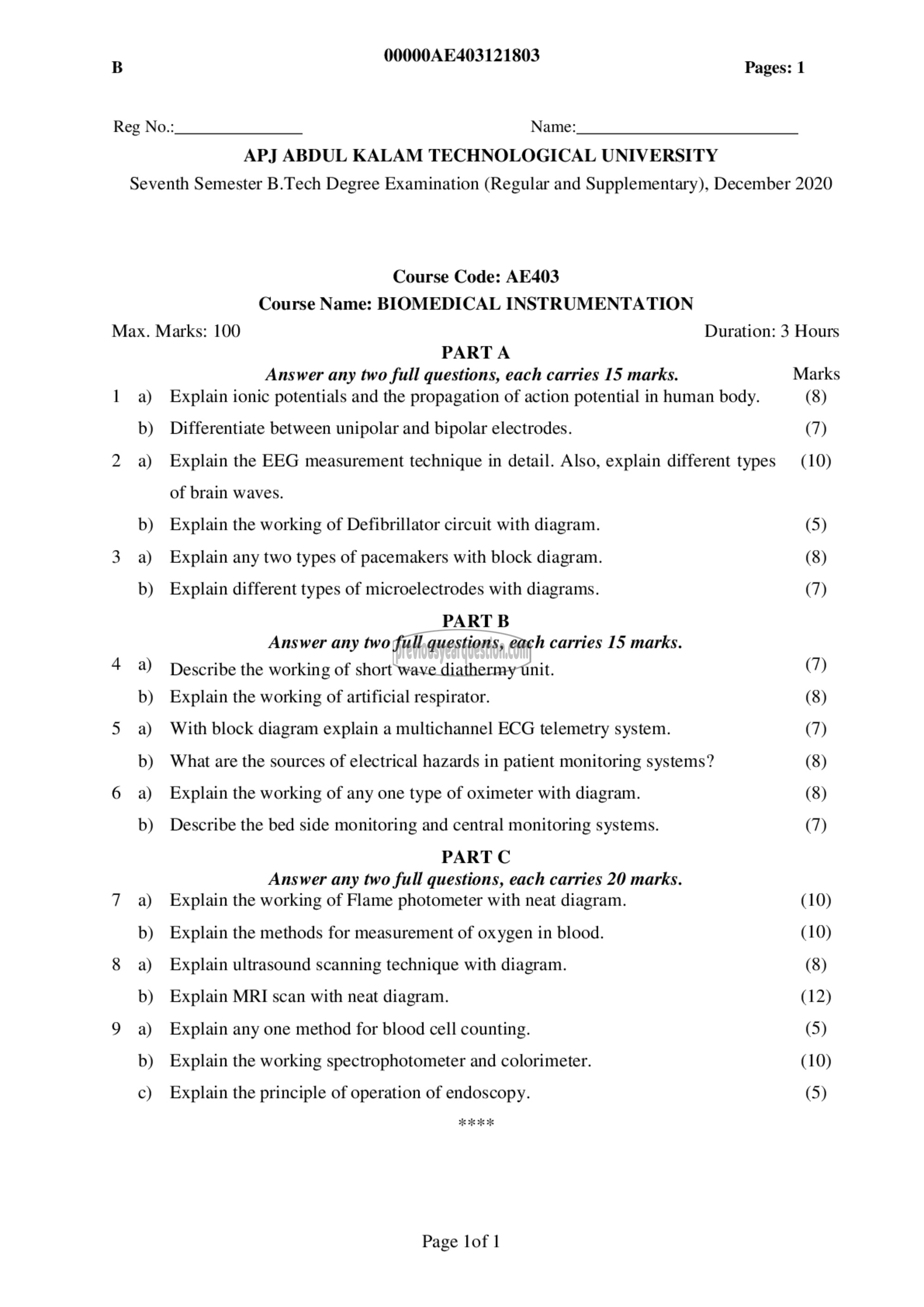 Question Paper - Biomedical Instrumentation-1