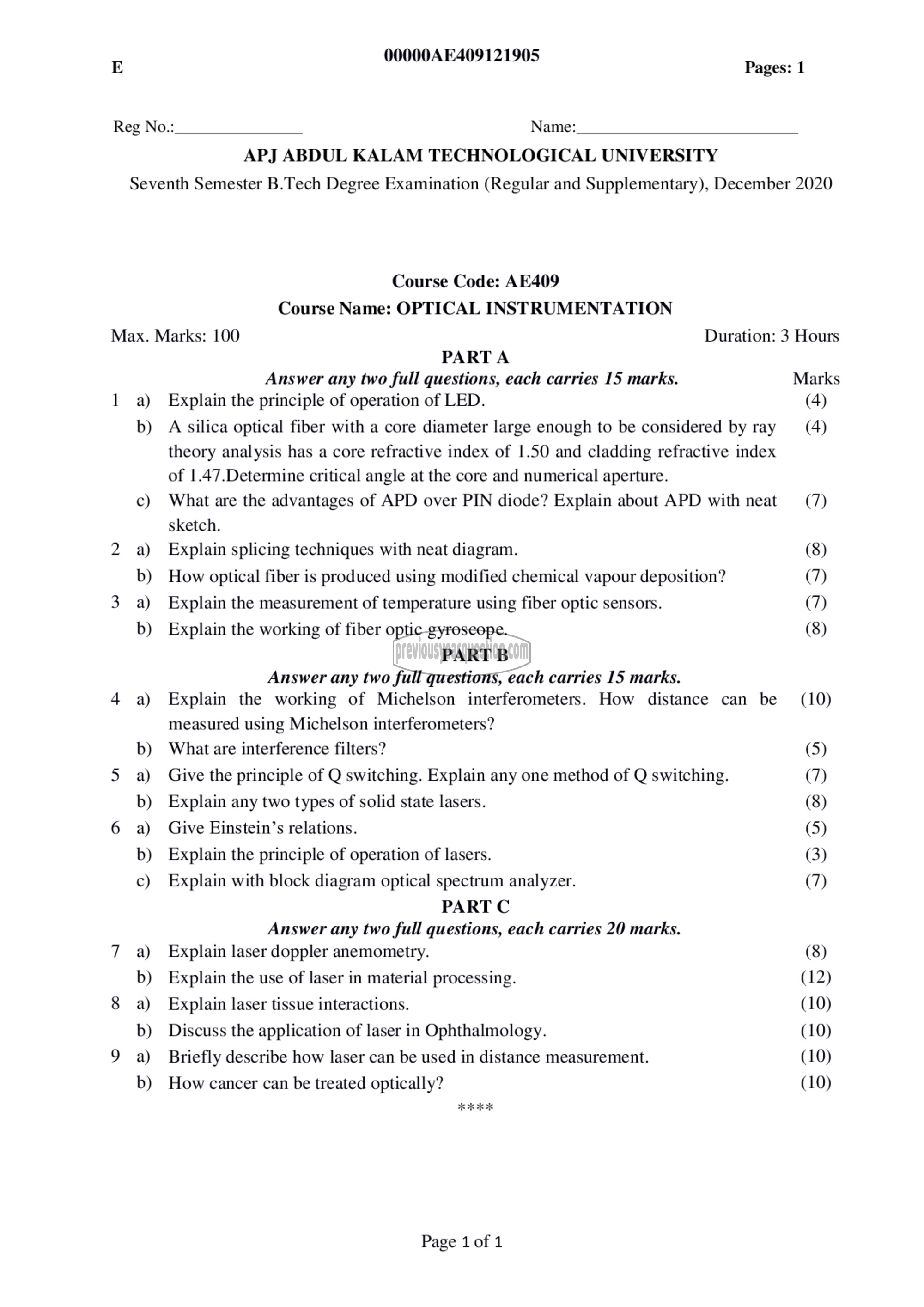 Question Paper - Optical Instrumentation-1