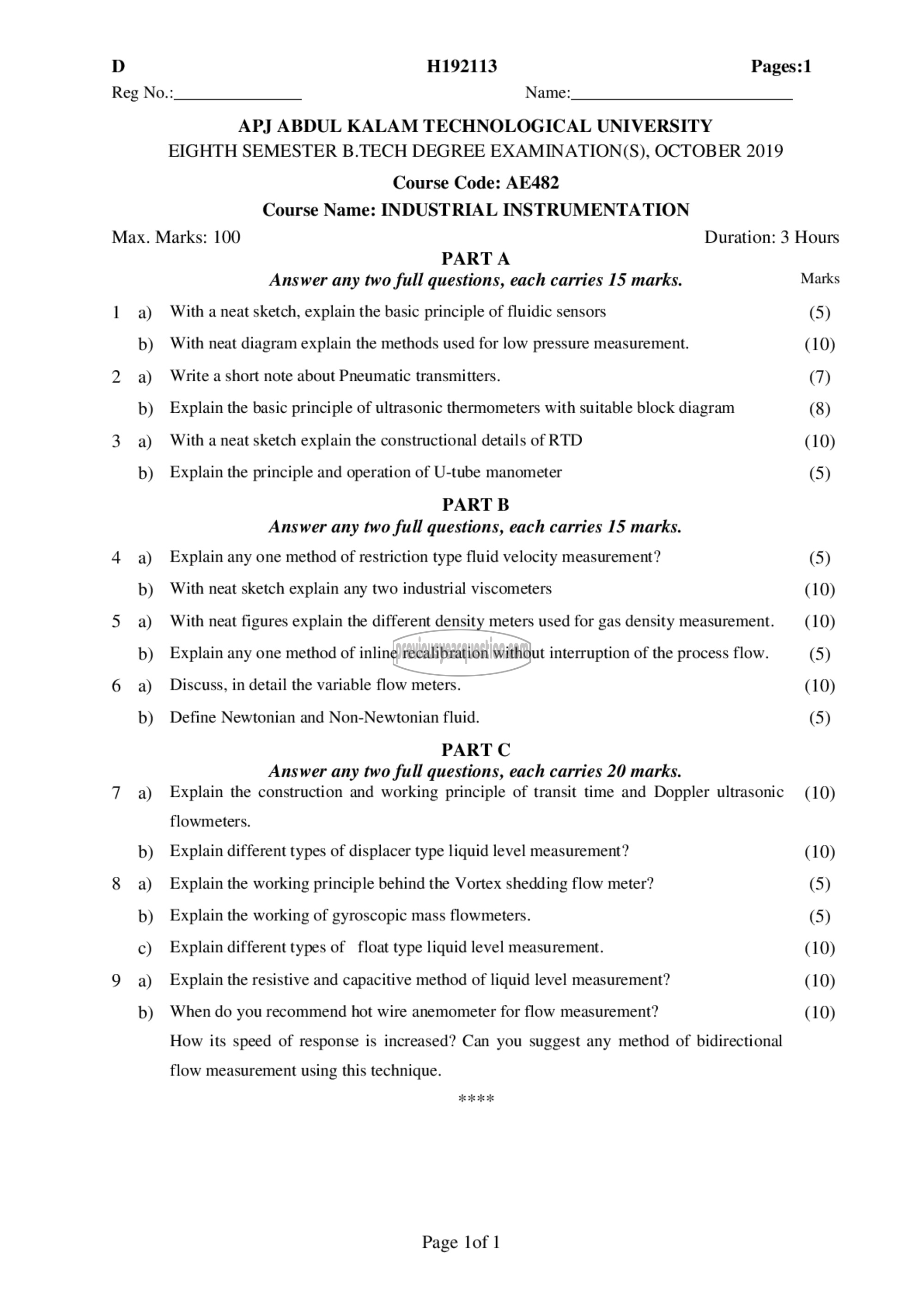 Question Paper - INDUSTRIAL INSTRUMENTATION-1