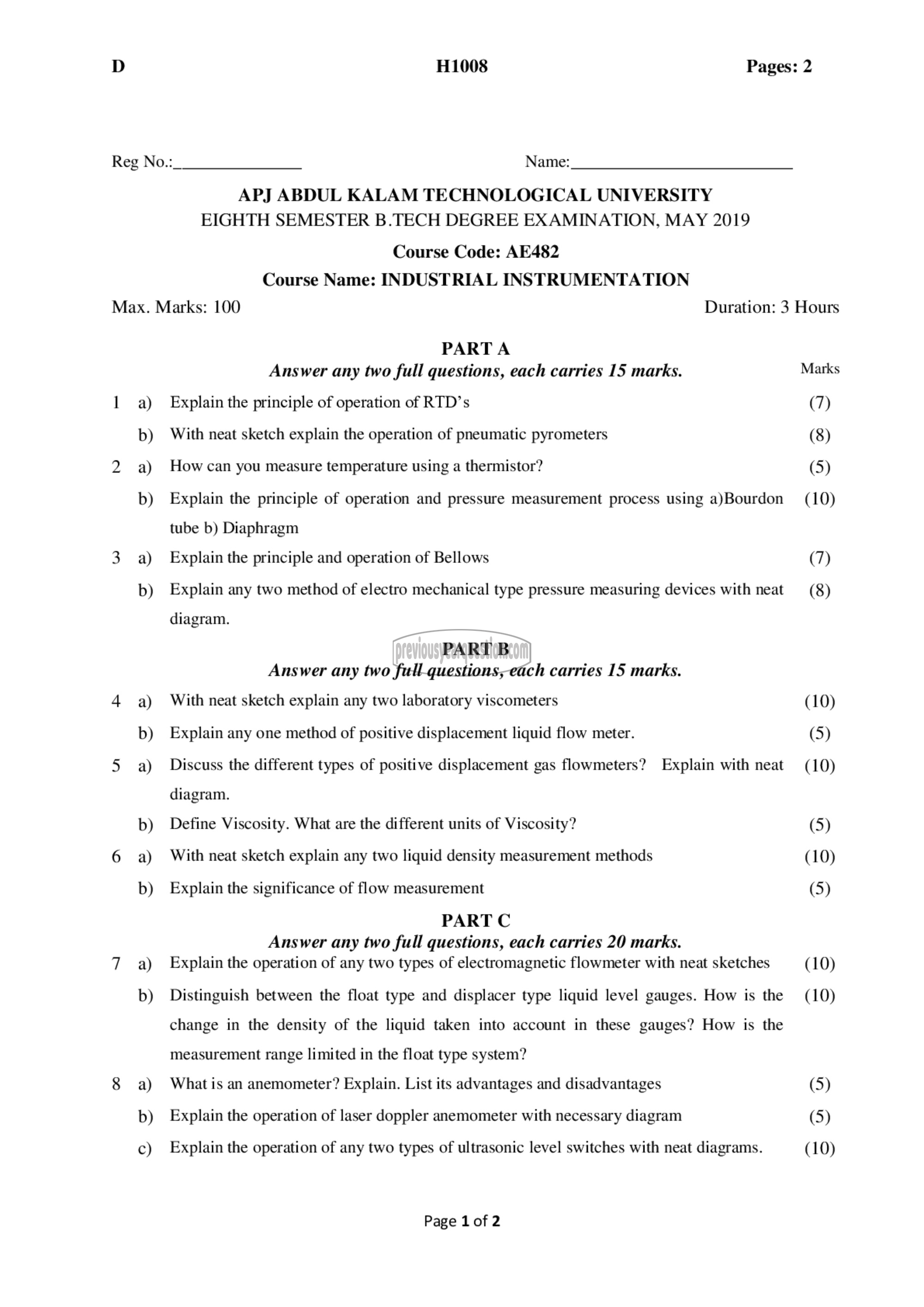 Question Paper - INDUSTRIAL INSTRUMENTATION-1