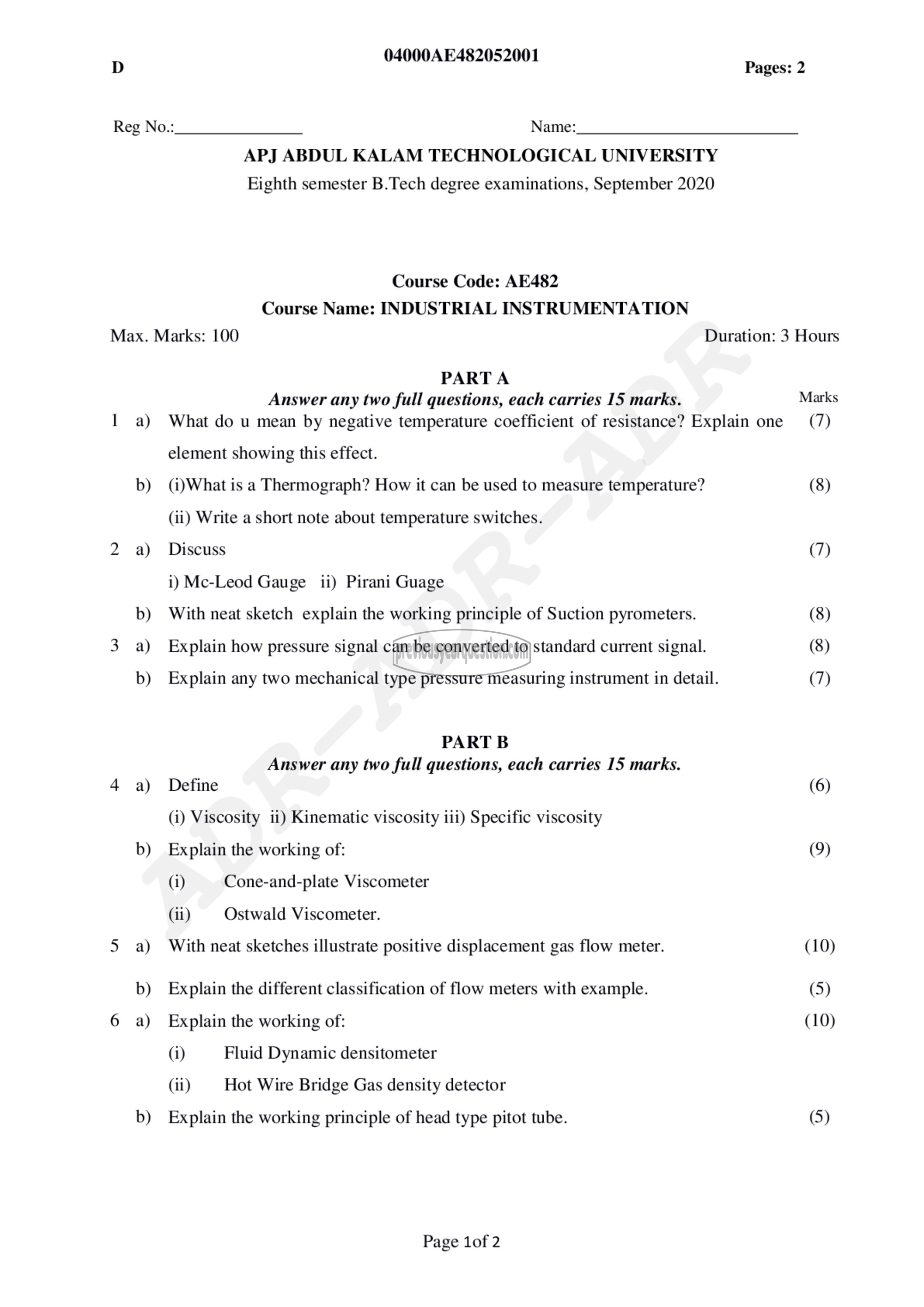 Question Paper - INDUSTRIAL INSTRUMENTATION-1