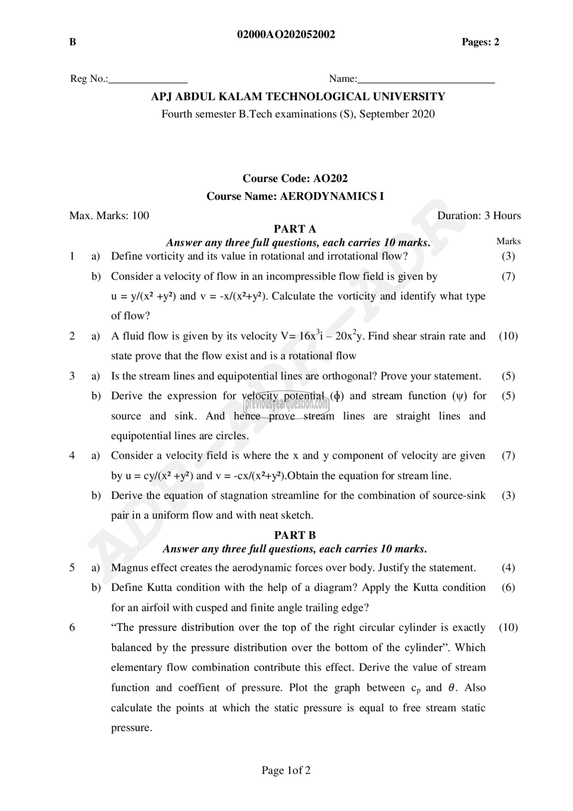 Question Paper - Aerodynamics-I-1