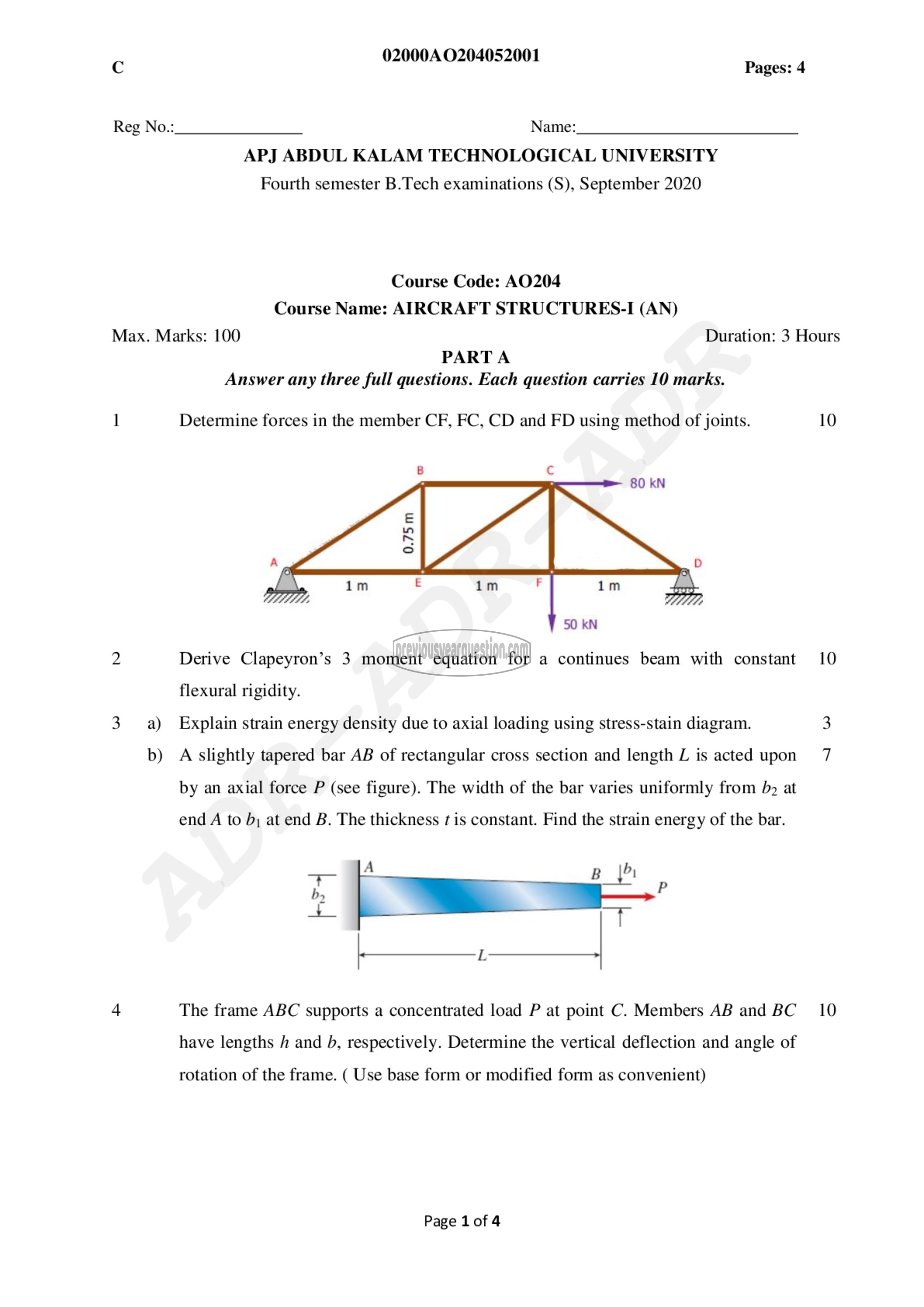 Question Paper - Aircraft Structures-I-1