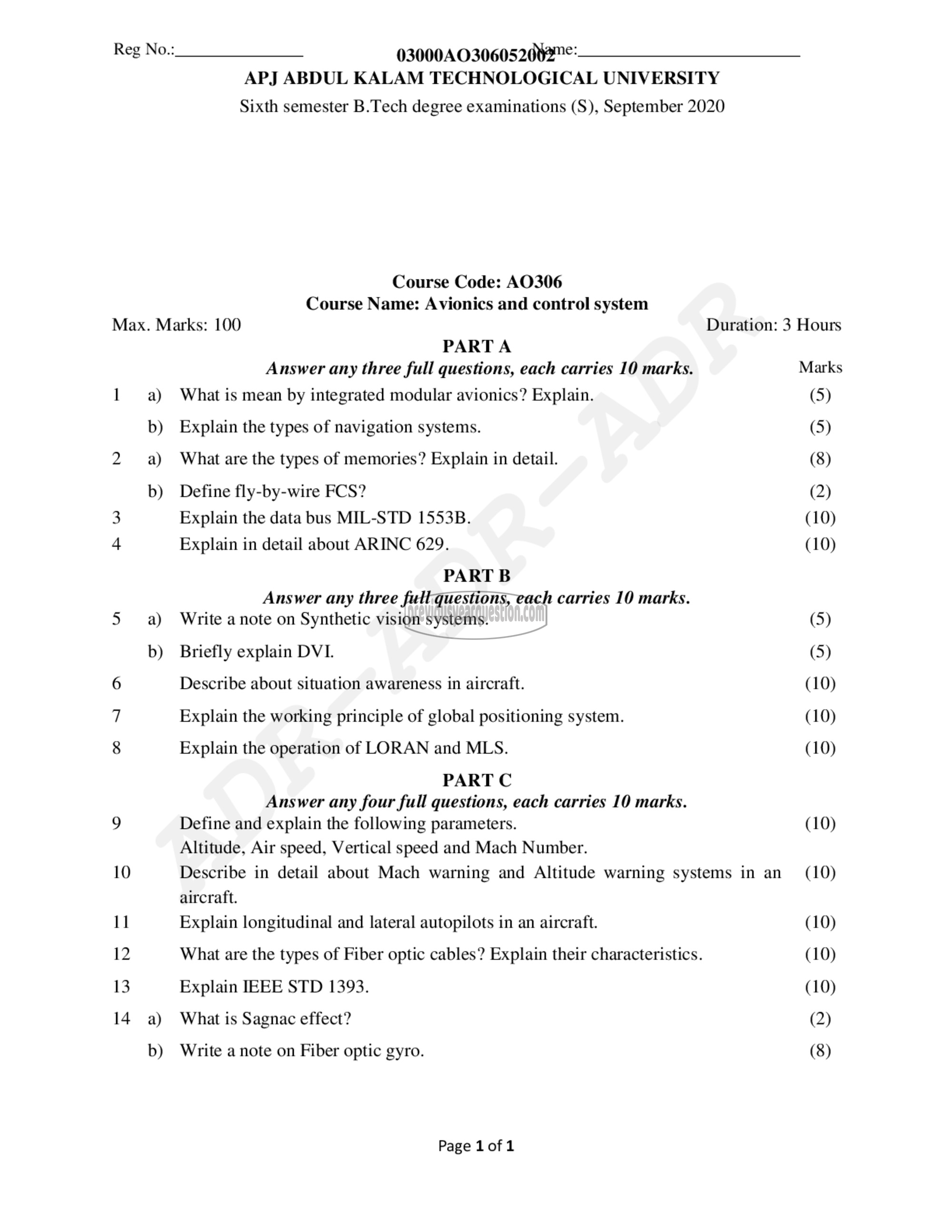 Question Paper - Avionics and Control Systems-1