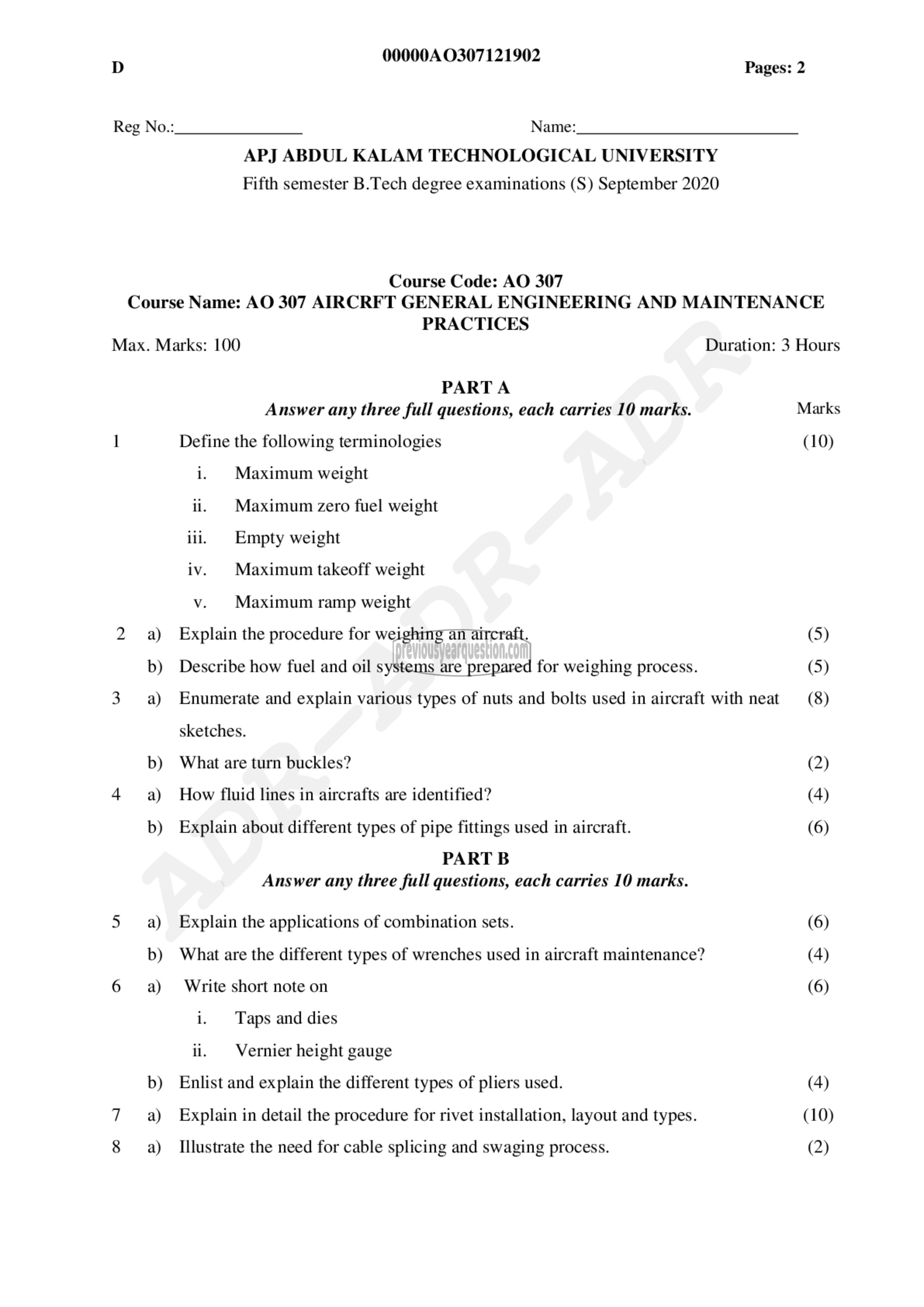 Question Paper - Aircraft General Engineering and Maintenance Practices-1