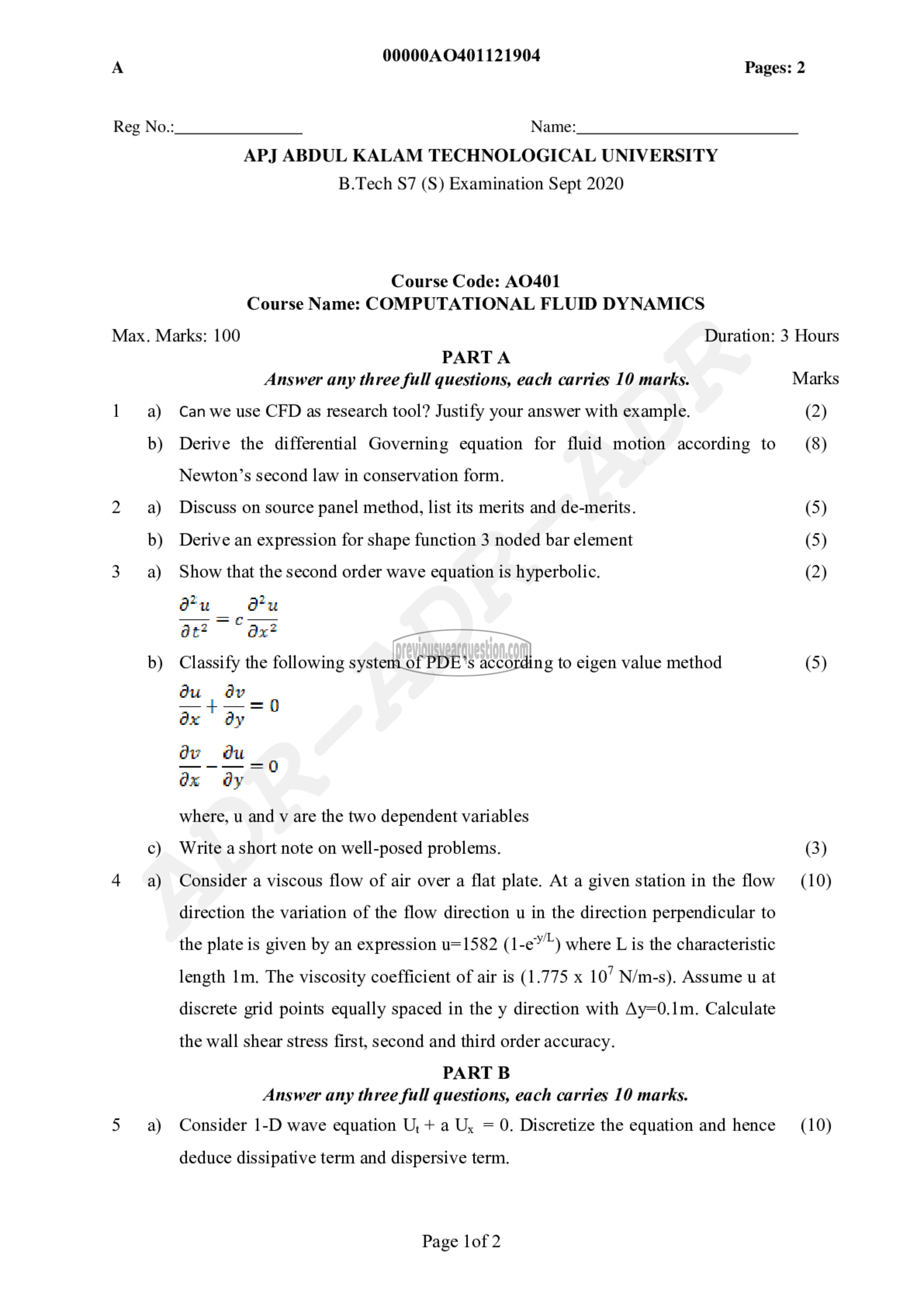 Question Paper - Computational Fluid Dynamics-1