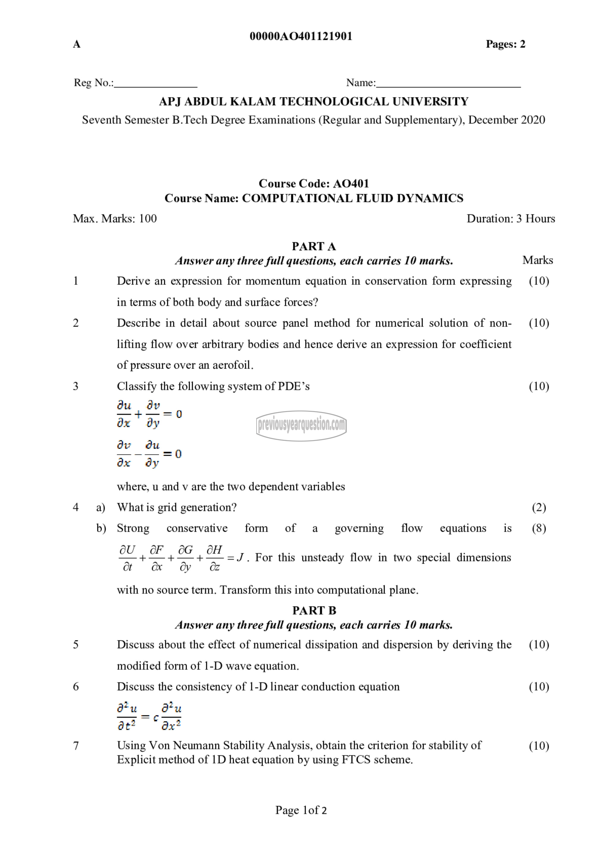 Question Paper - Computational Fluid Dynamics-1