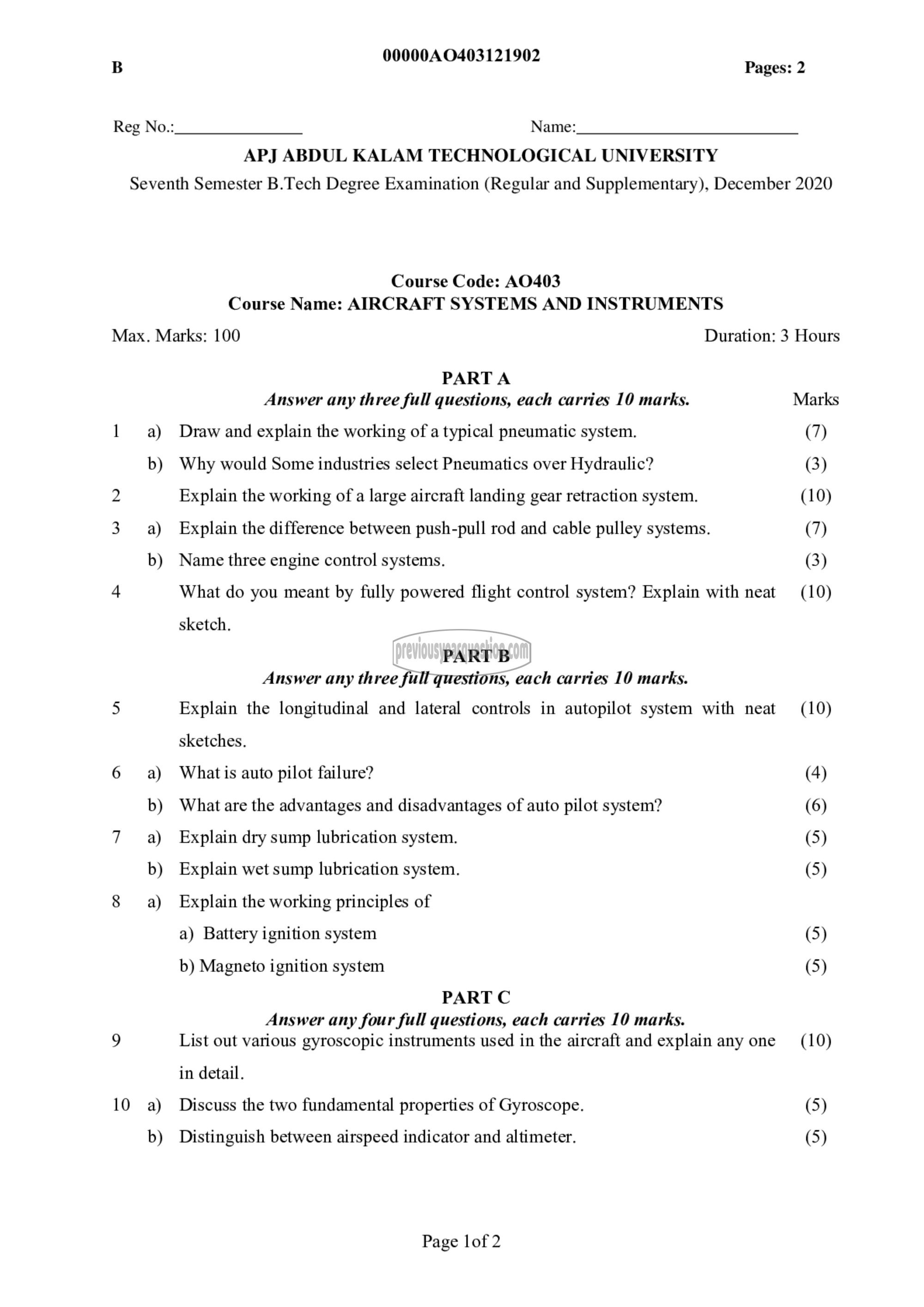 Question Paper - Aircraft Systems and Instruments-1