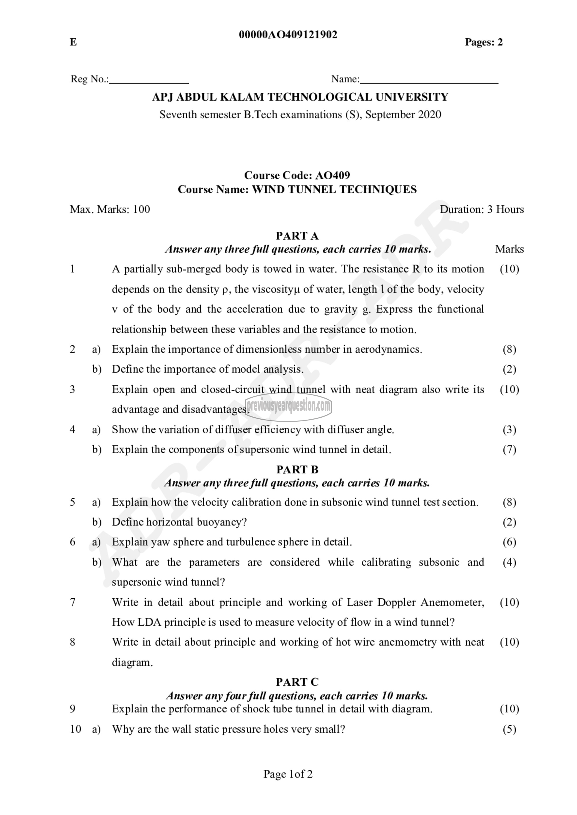 Question Paper - Wind Tunnel Techniques-1