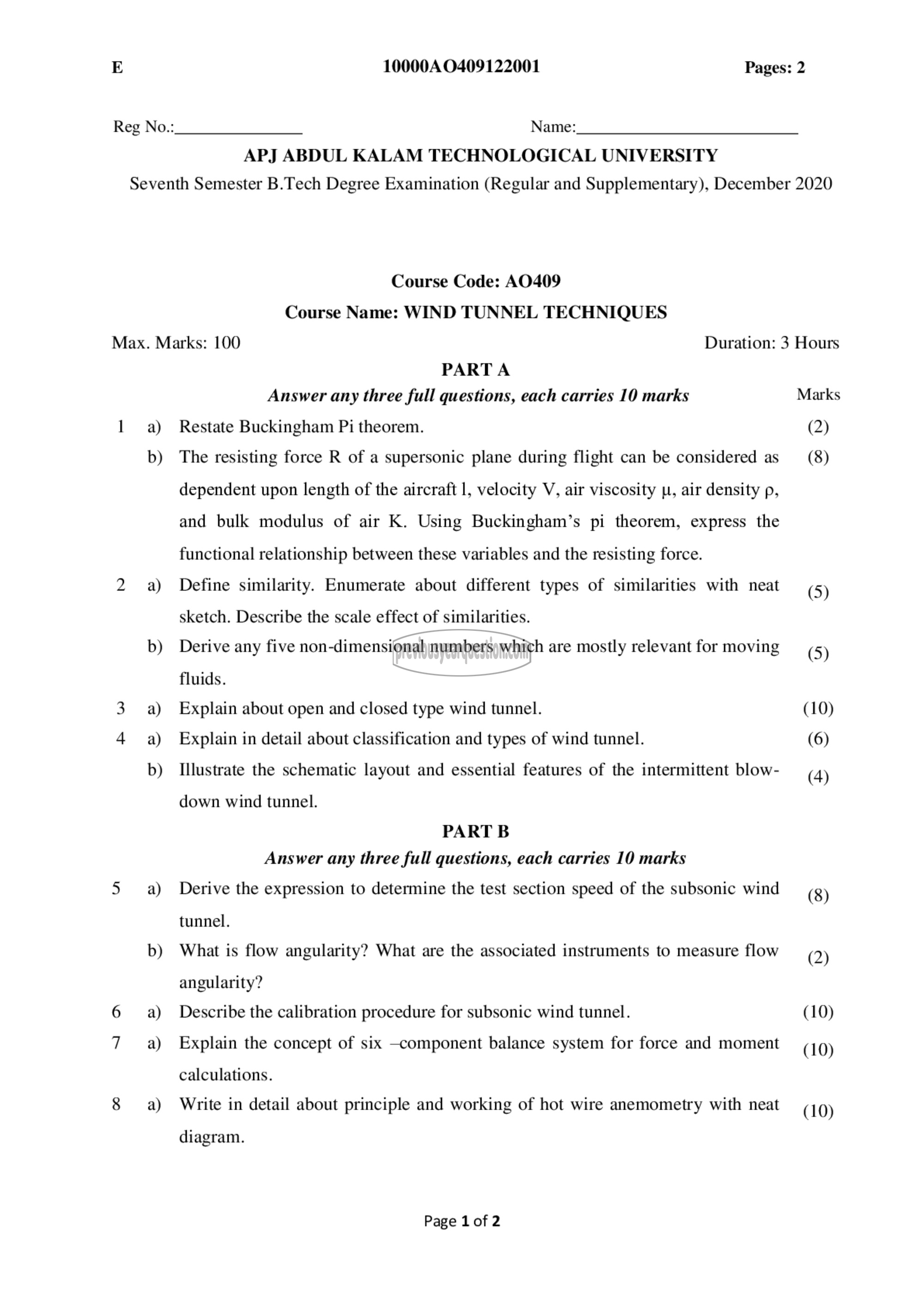 Question Paper - Wind Tunnel Techniques-1