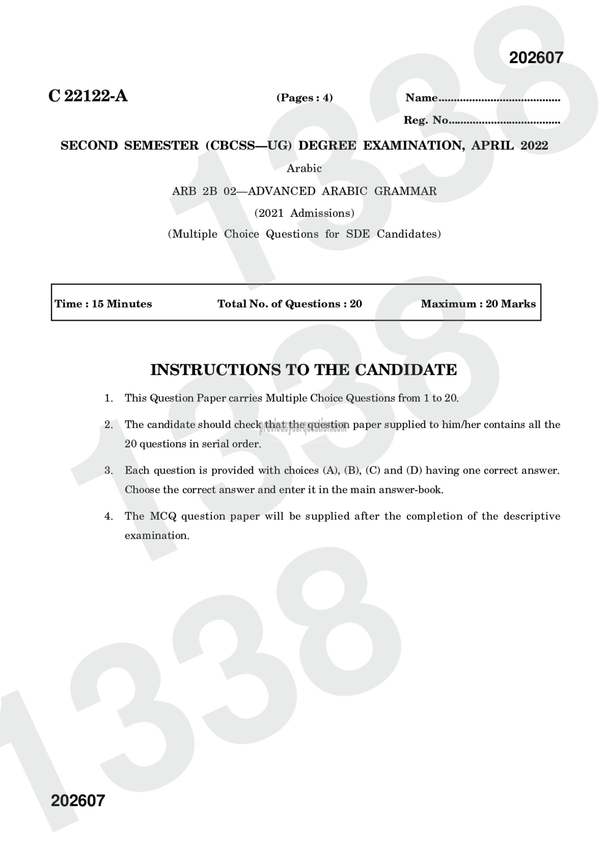 Question Paper - Advanced Arabic Grammar-3