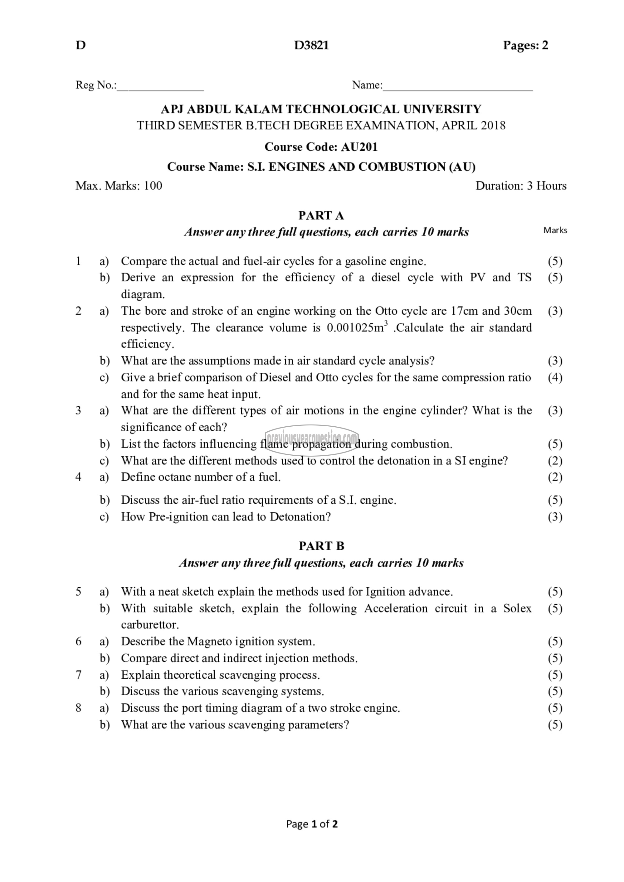 Question Paper - S I Engines & Combustion-1