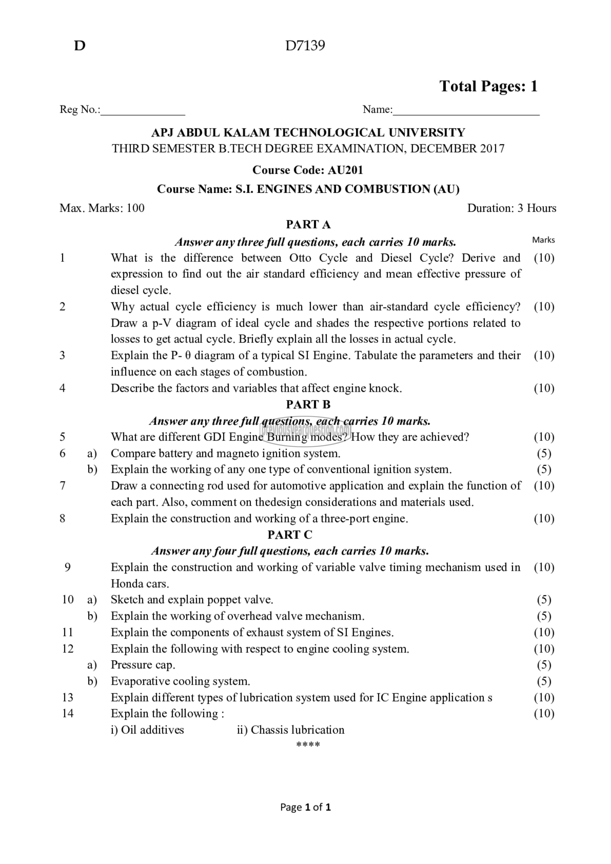 Question Paper - S I Engines & Combustion-1