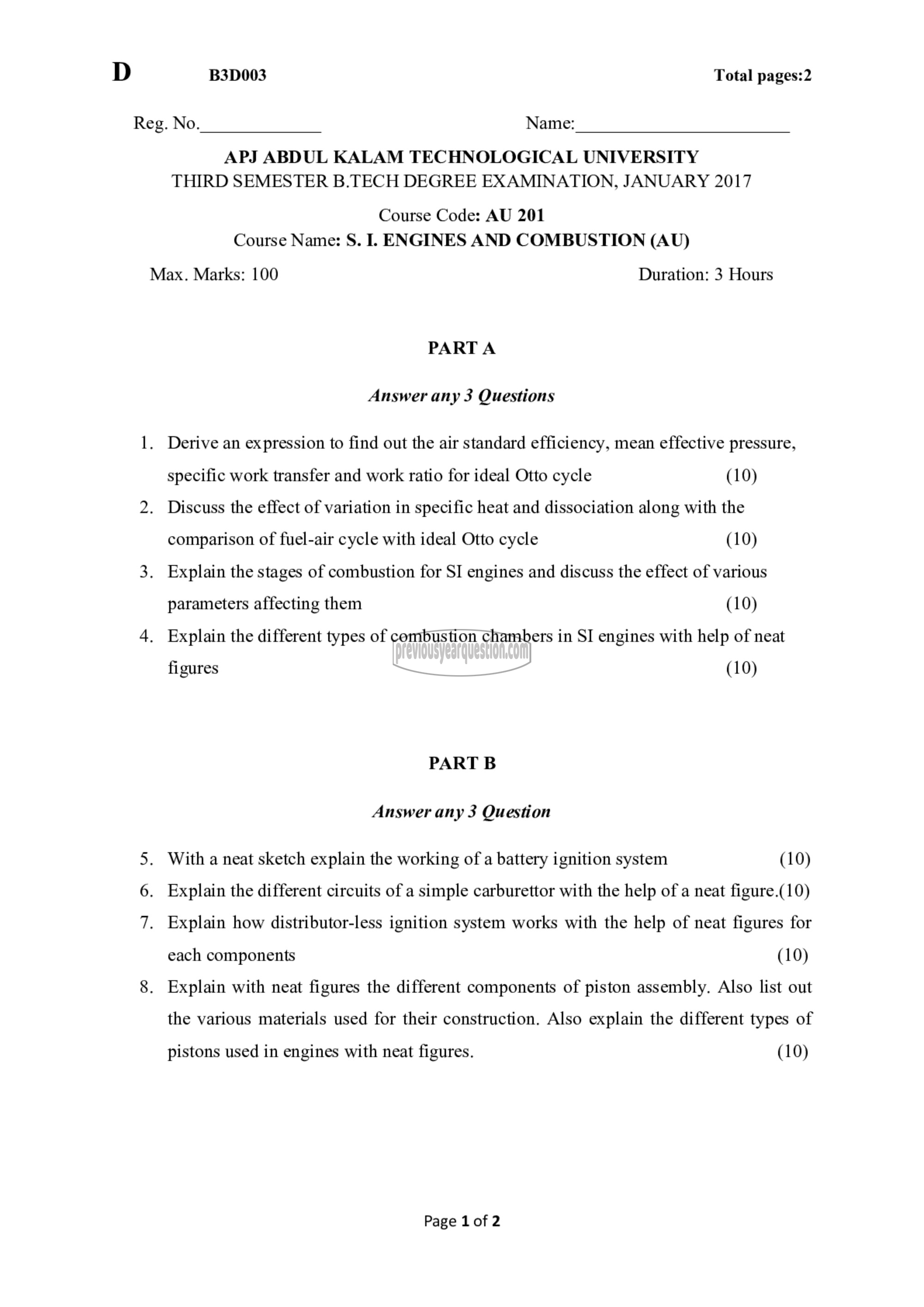 Question Paper - S I Engines & Combustion-1