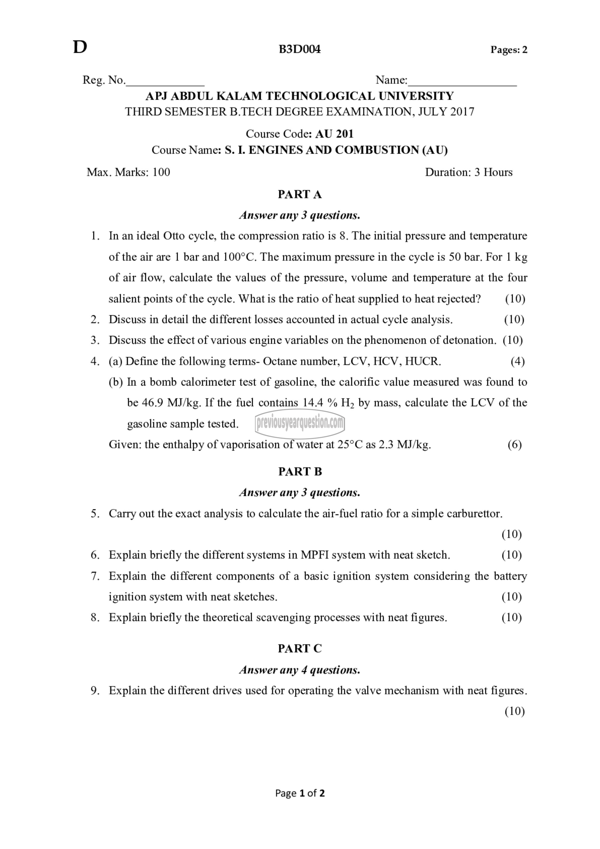 Question Paper - S I Engines & Combustion-1