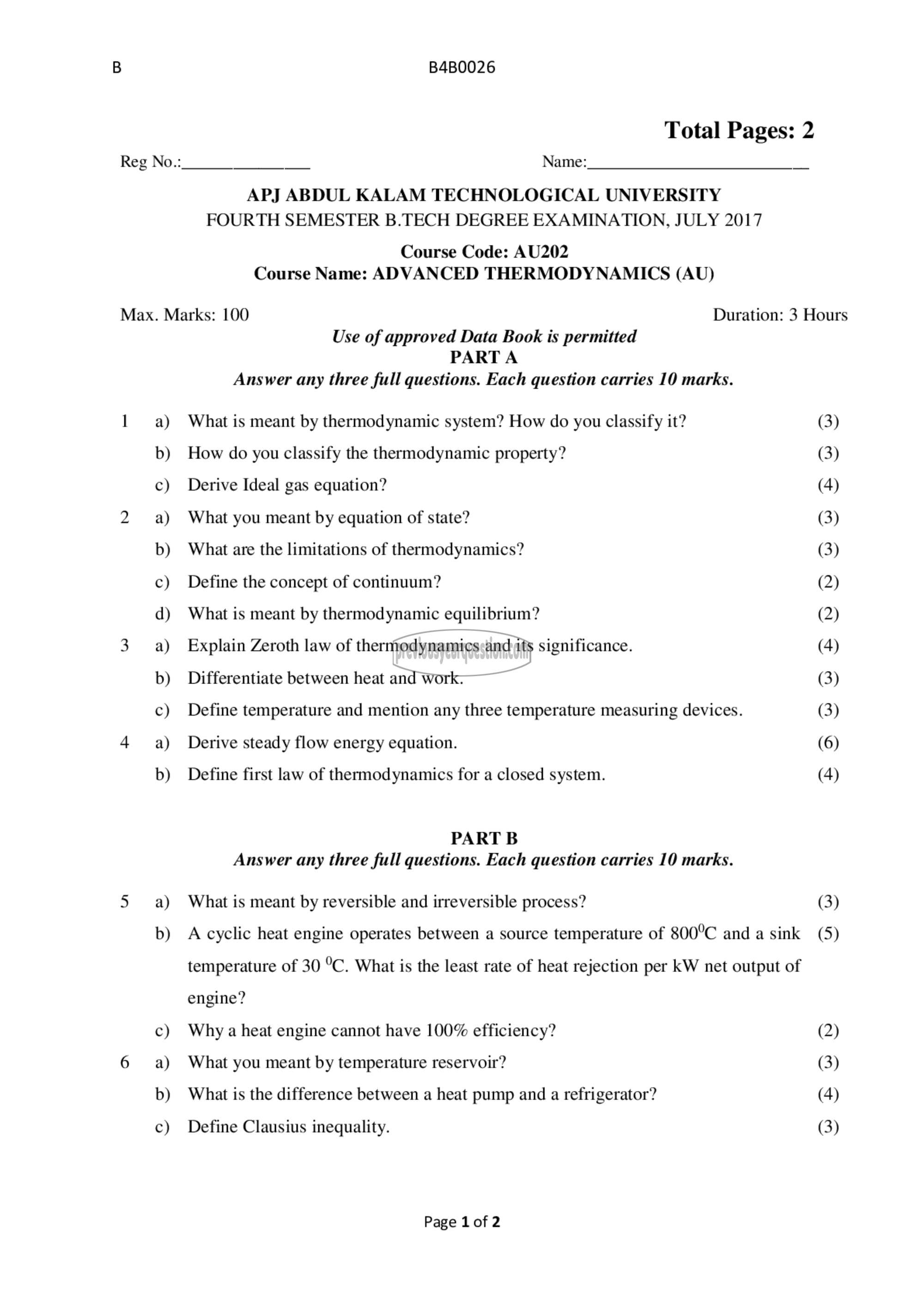 Question Paper - Advanced Thermodynamics-1