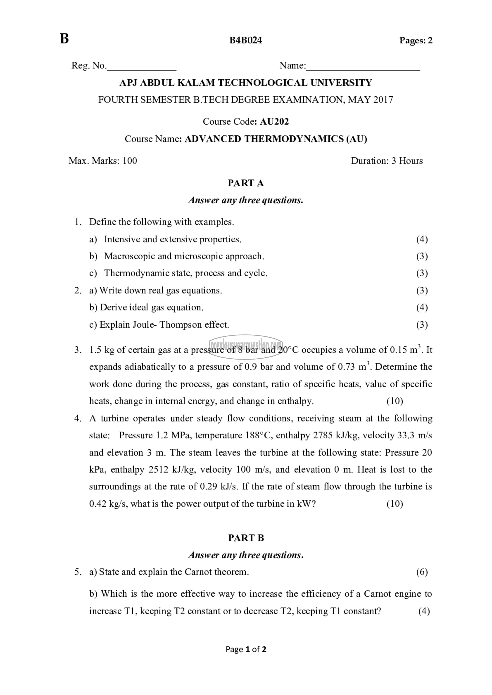 Question Paper - Advanced Thermodynamics-1