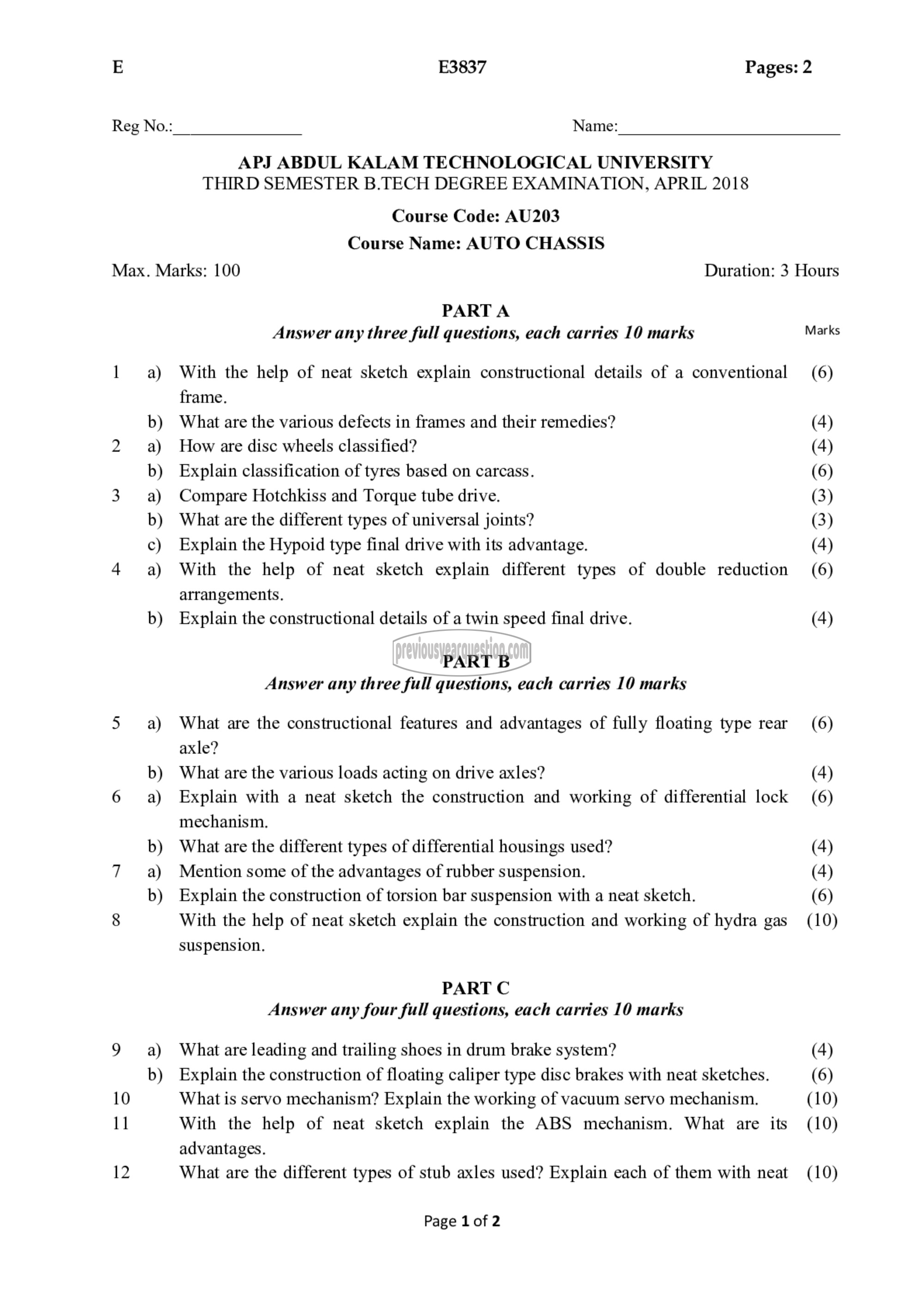 Question Paper - Auto Chassis-1