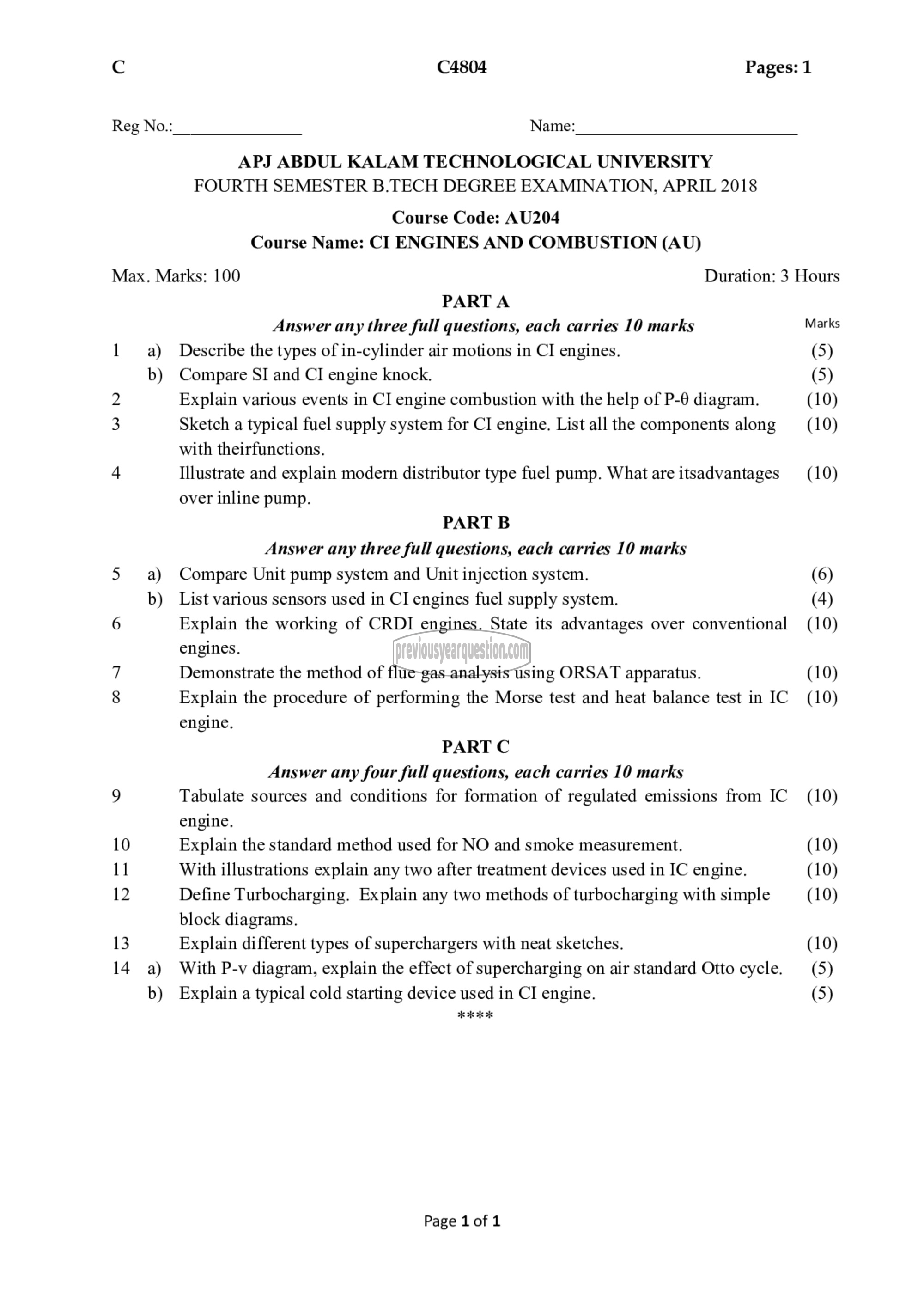 Question Paper - C I Engines & Combustion-1