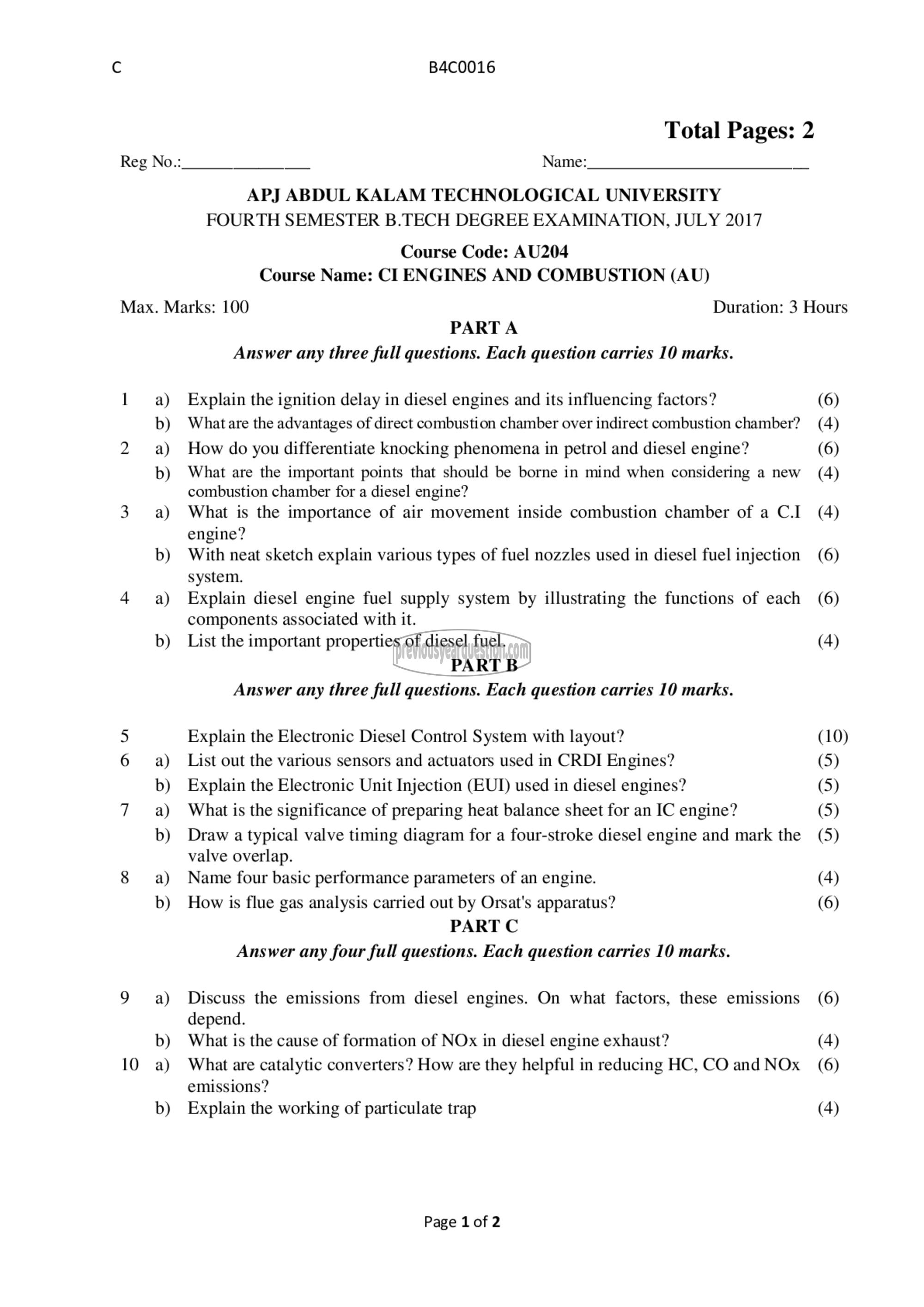 Question Paper - C I Engines & Combustion-1