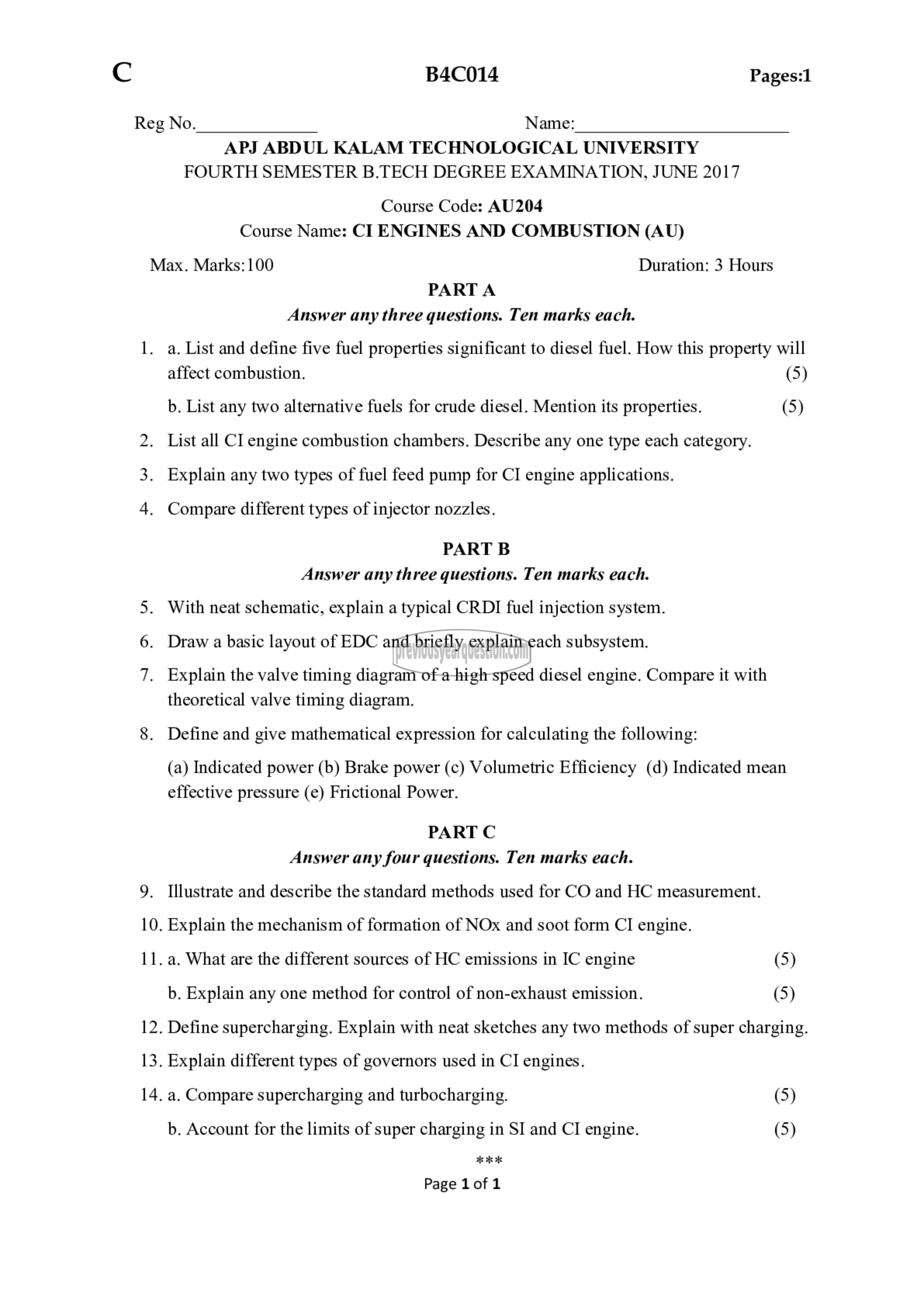 Question Paper - C I Engines & Combustion-1