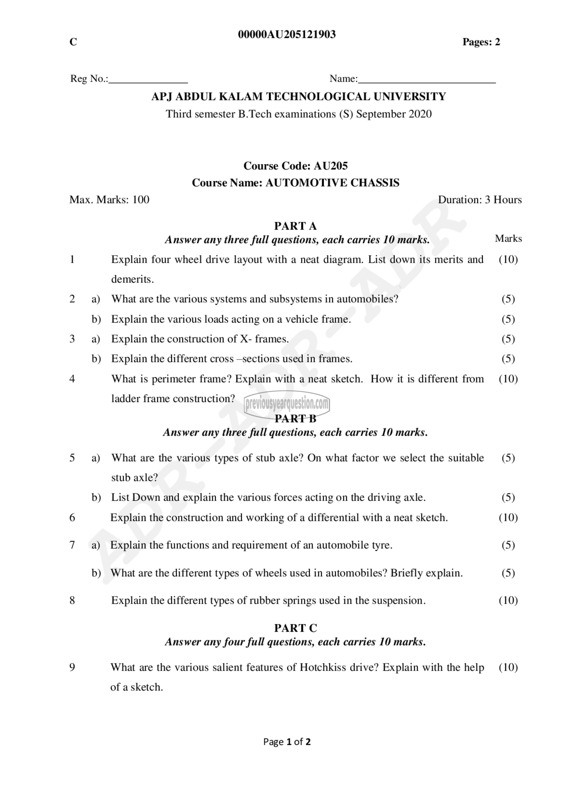 Question Paper - Automotive Chassis-1