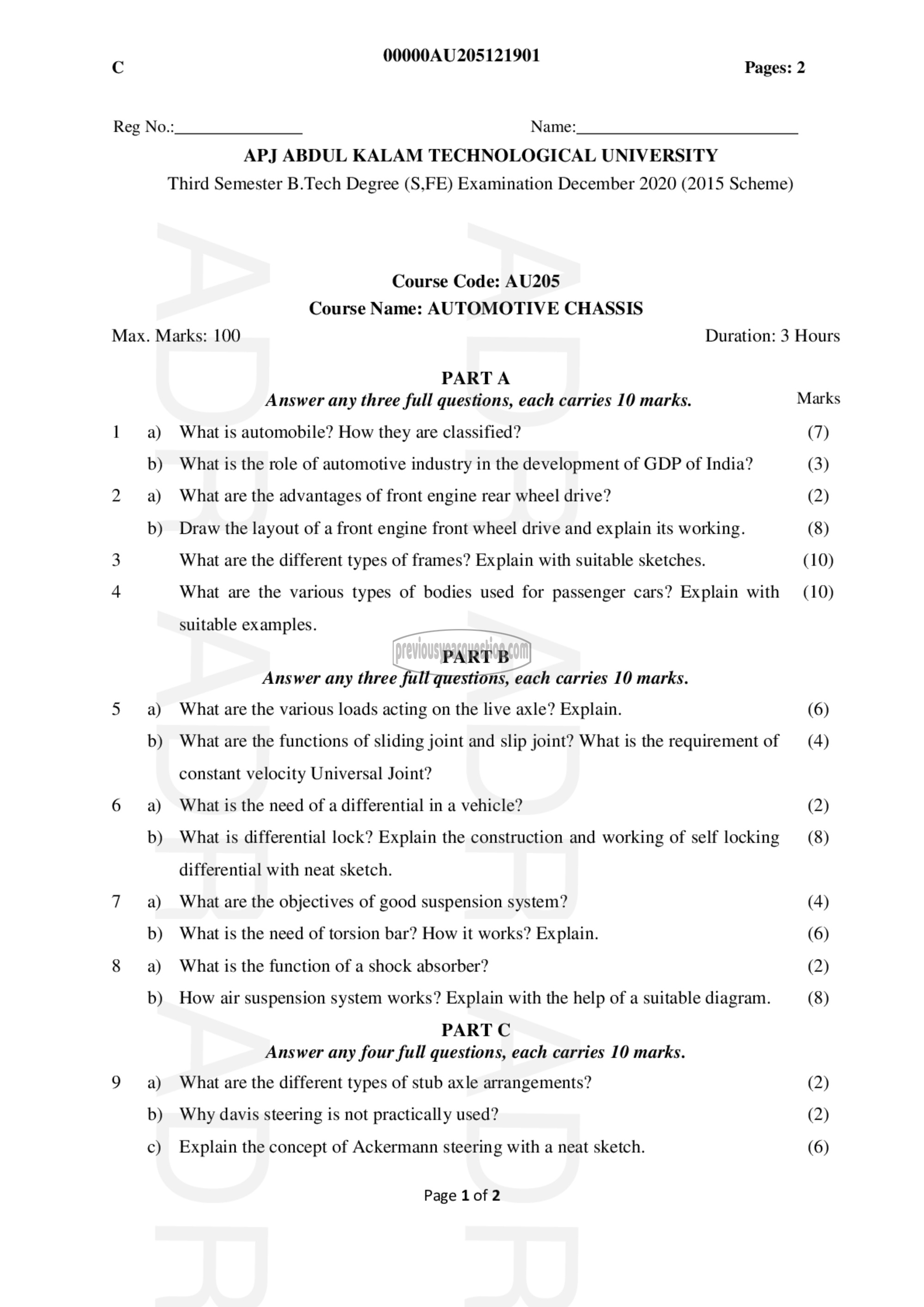 Question Paper - Automotive Chassis-1