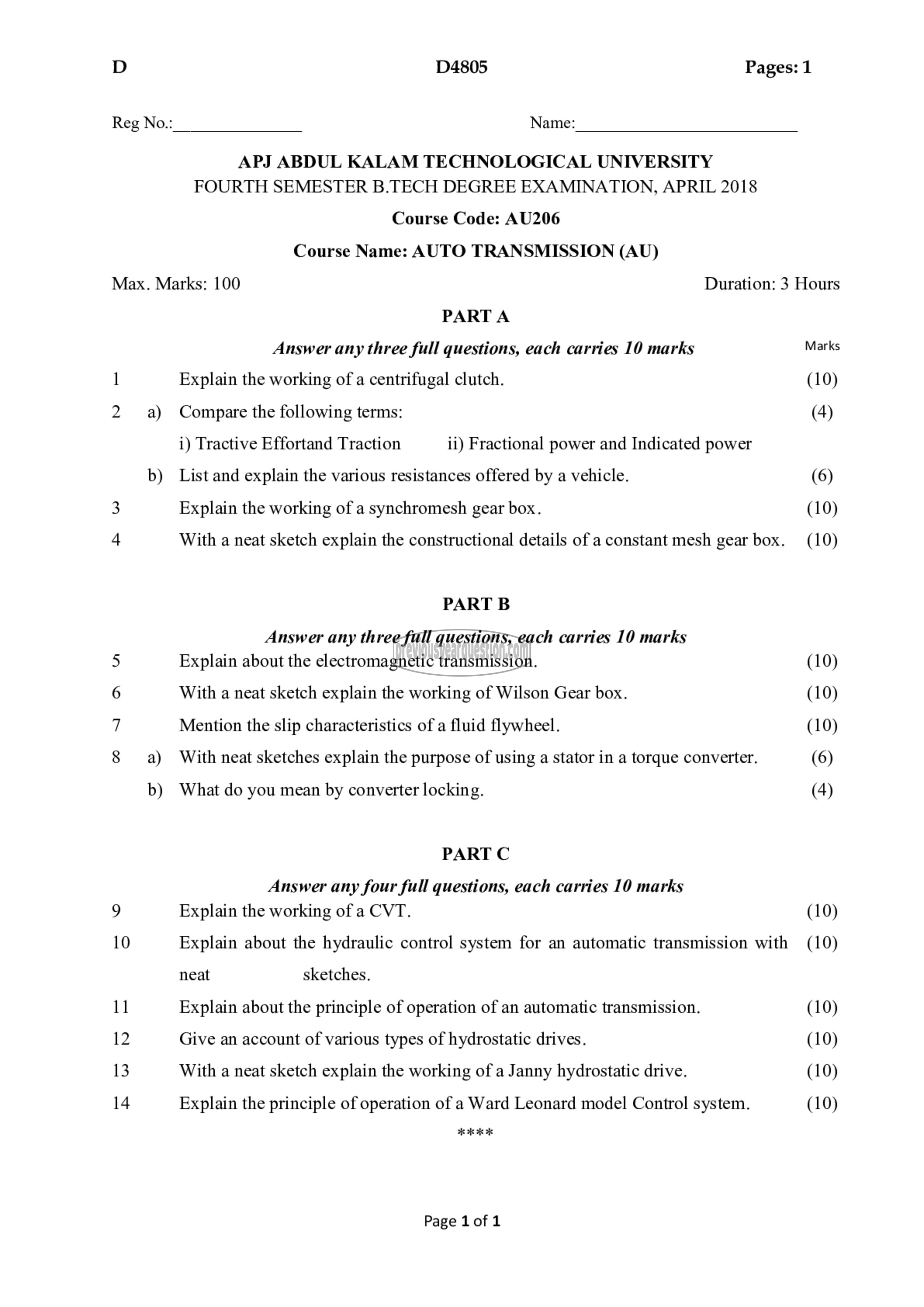 Question Paper - Auto Transmission-1