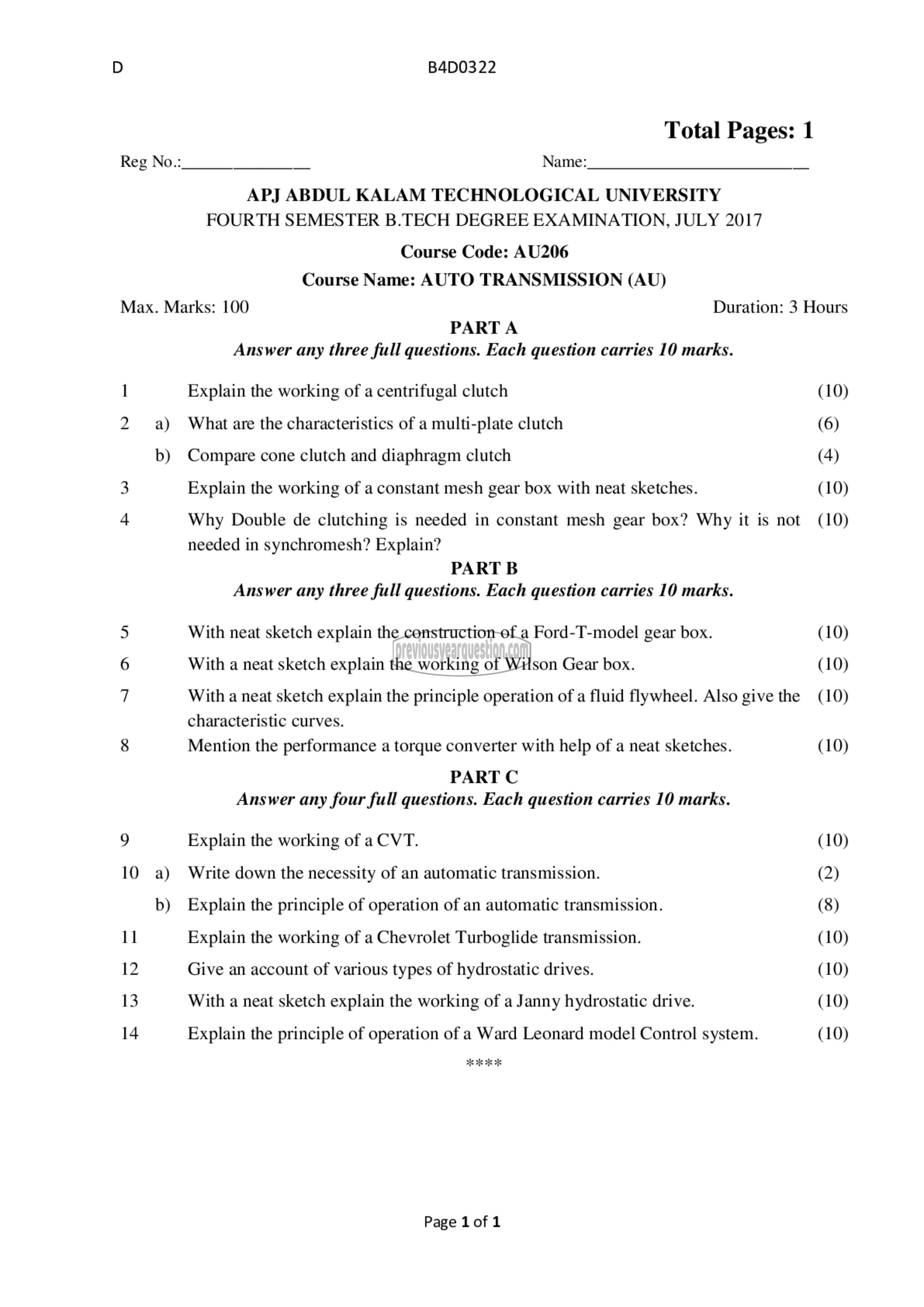 Question Paper - Auto Transmission-1