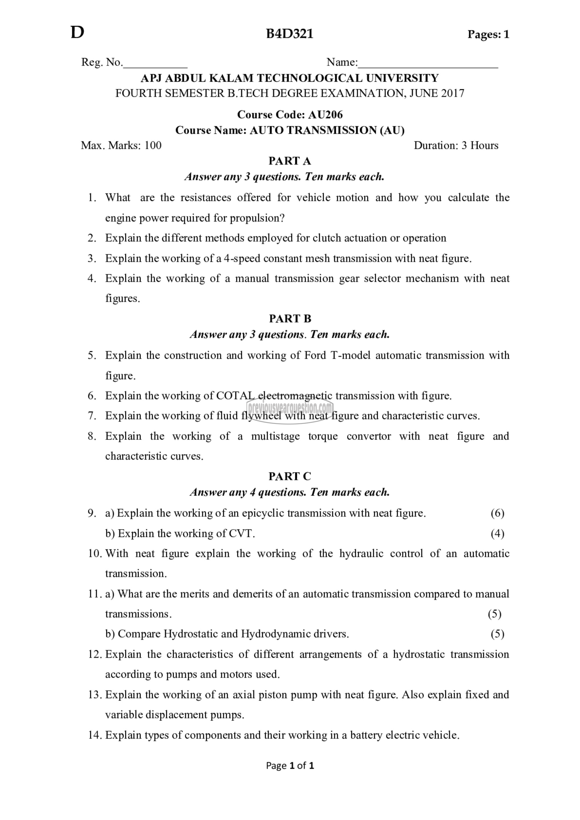 Question Paper - Auto Transmission-1