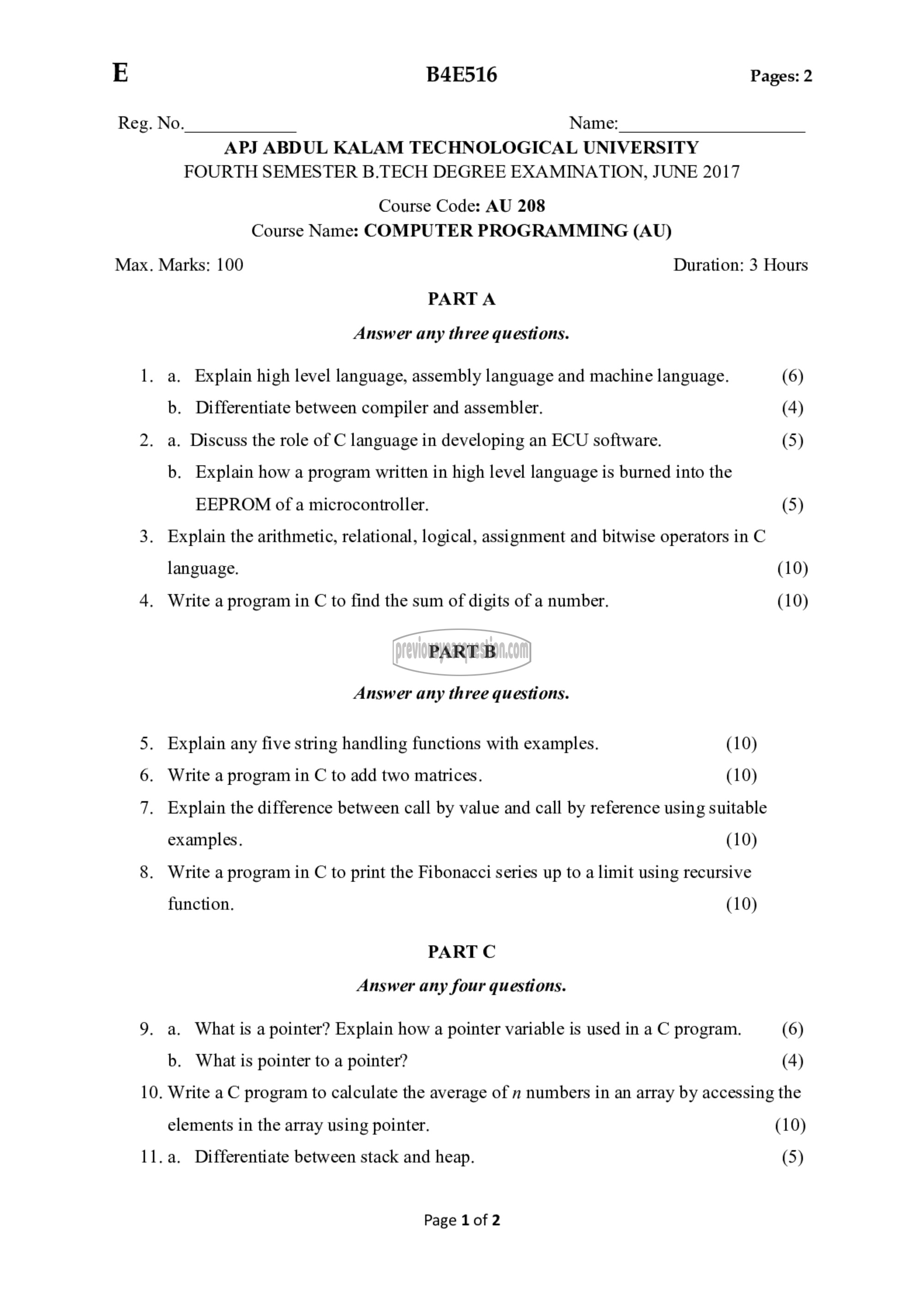 Question Paper - Computer Programming-1