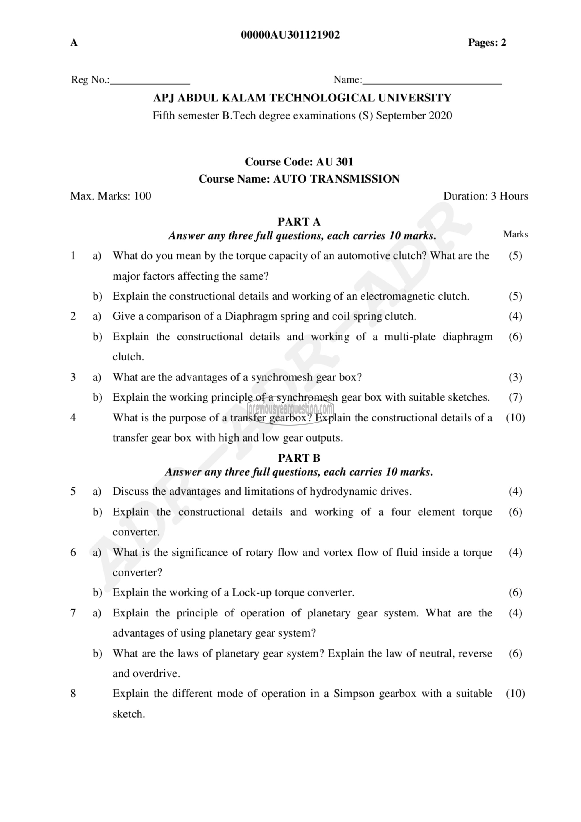 Question Paper - Auto Transmission-1