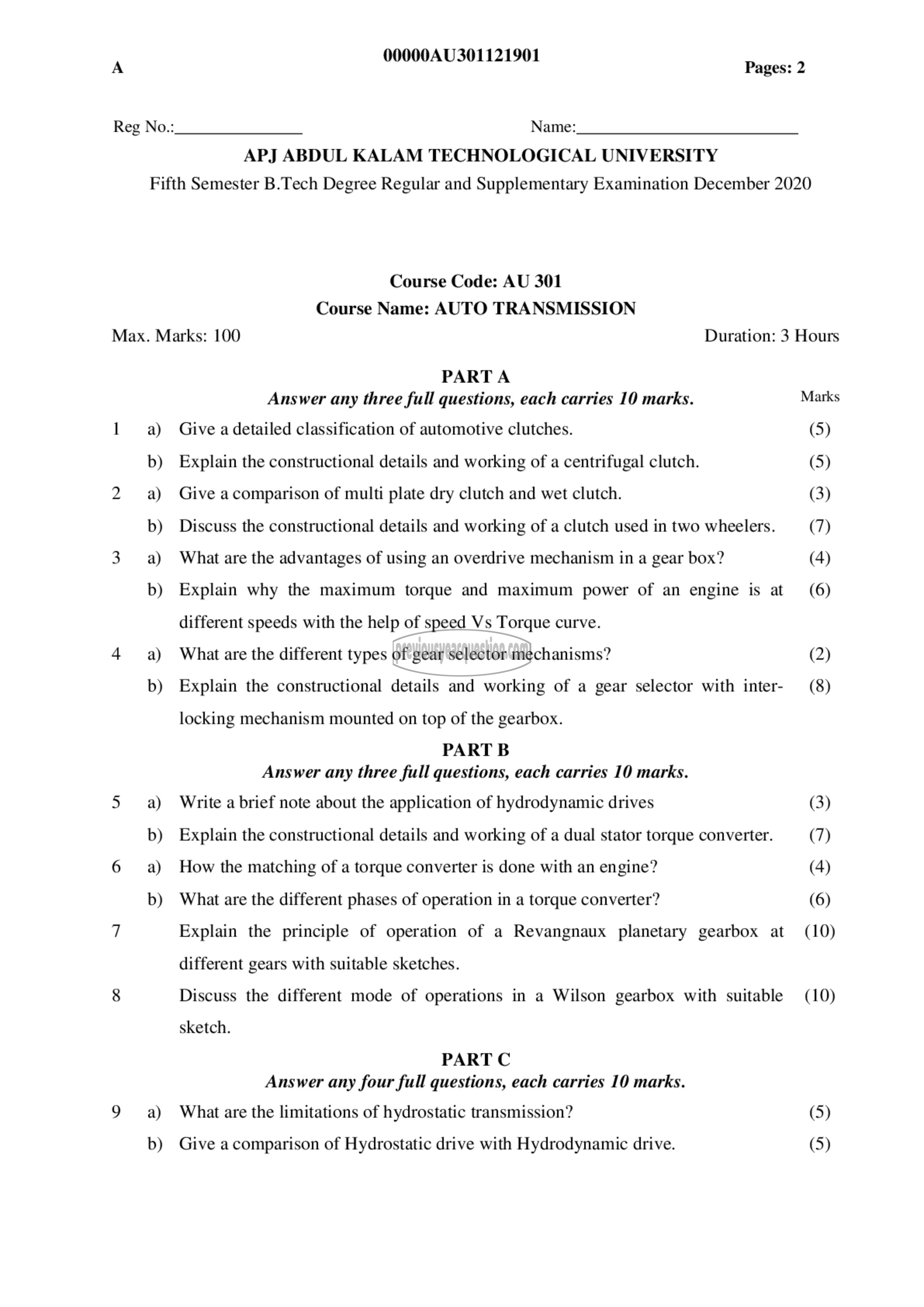 Question Paper - Auto Transmission-1