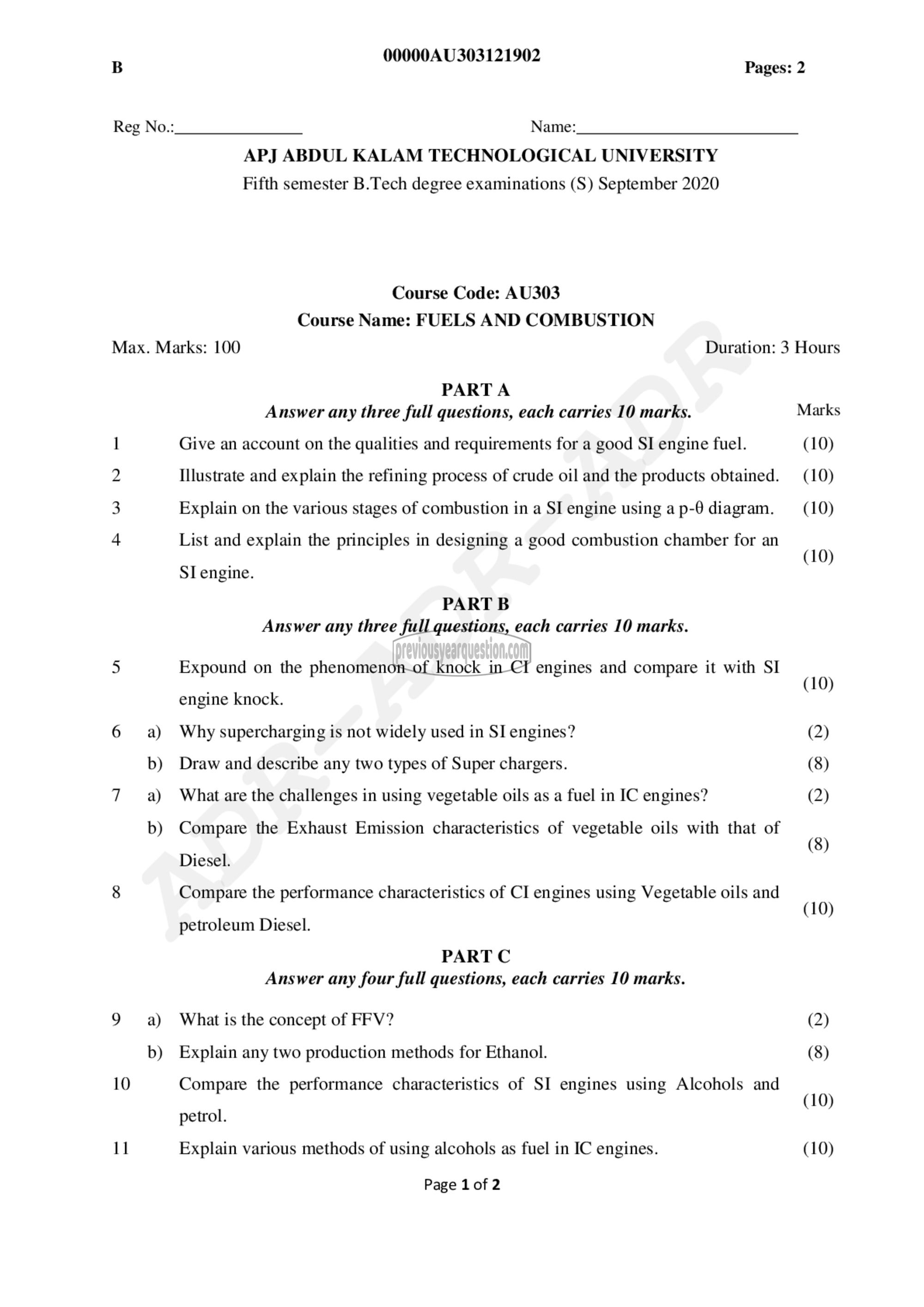 Question Paper - Fuels and Combustion-1