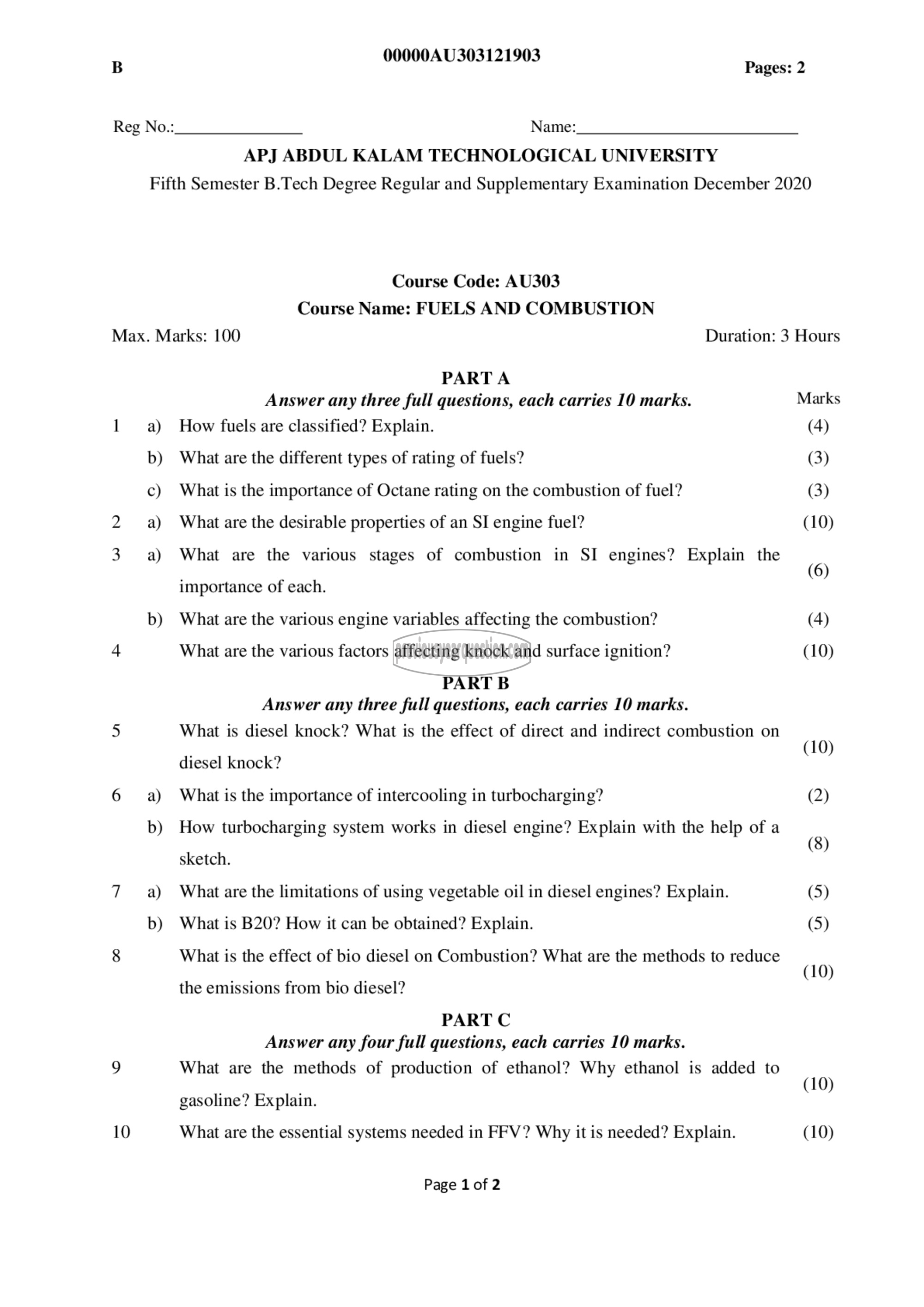 Question Paper - Fuels and Combustion-1