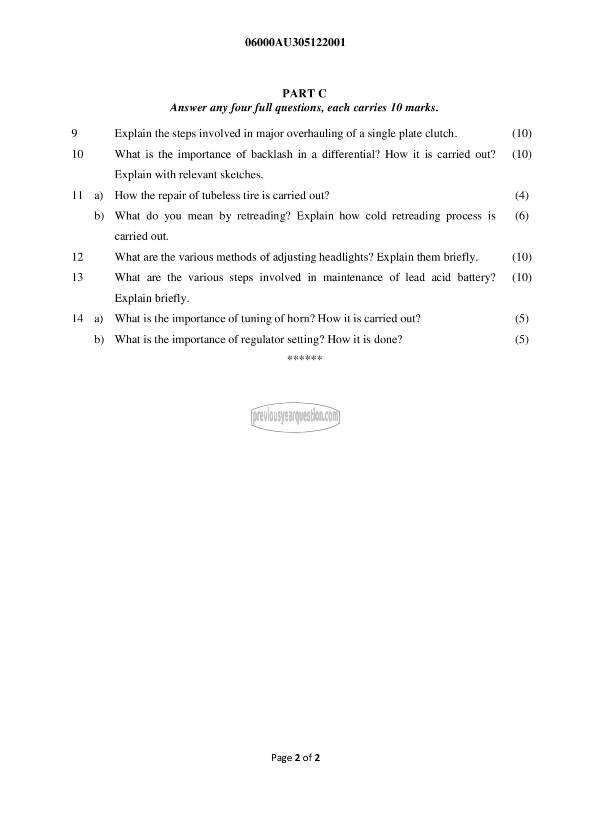 Question Paper - Vehicle Maintenance-2