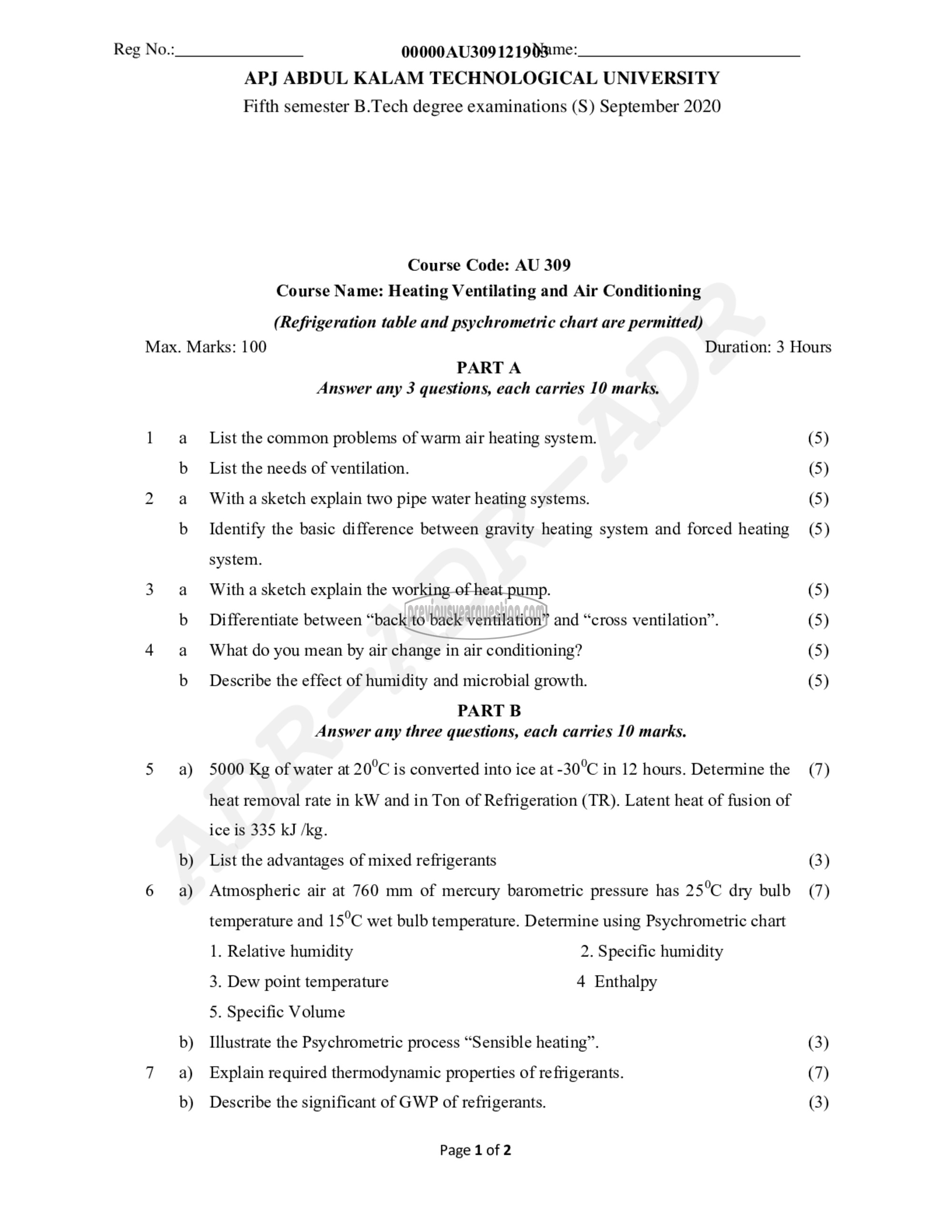 Question Paper - Heating, Ventilating & Air Conditioning (HVAC)-1