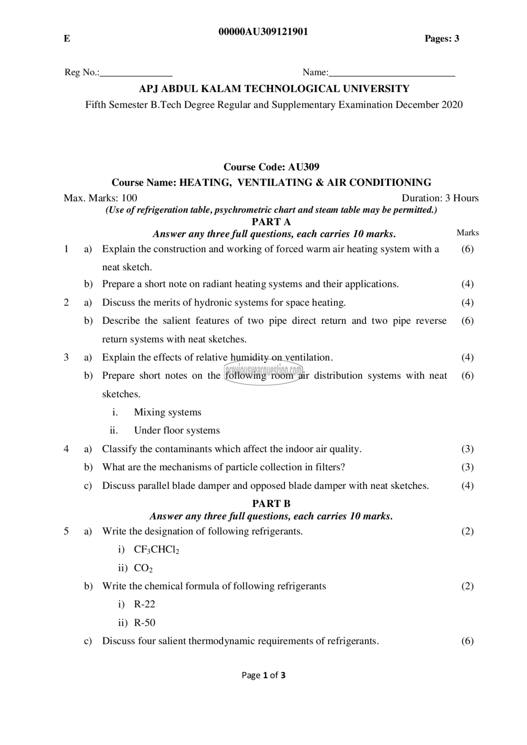 Question Paper - Heating, Ventilating & Air Conditioning (HVAC)-1