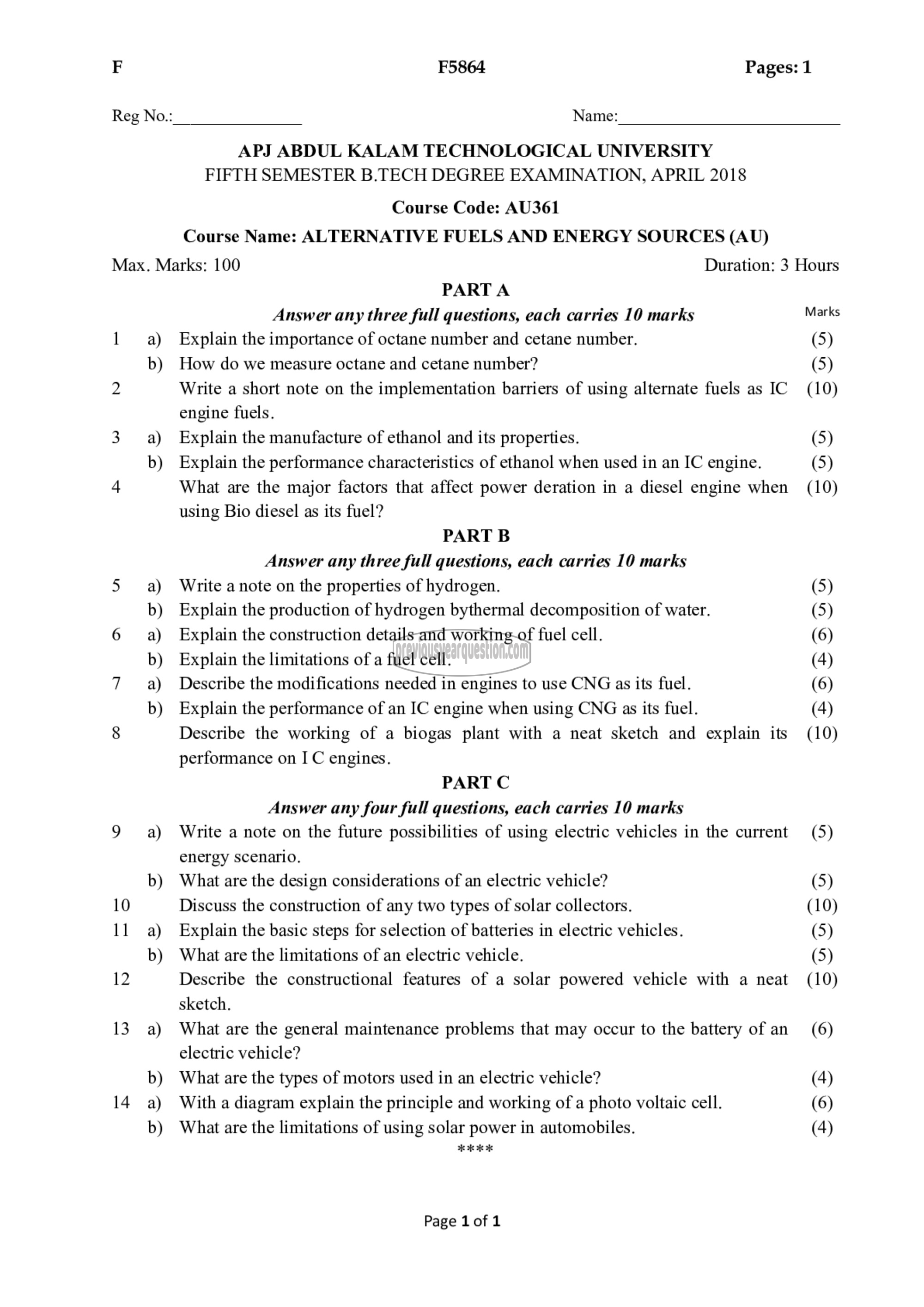 Question Paper - Alternative Fuels and Energy Sources-1