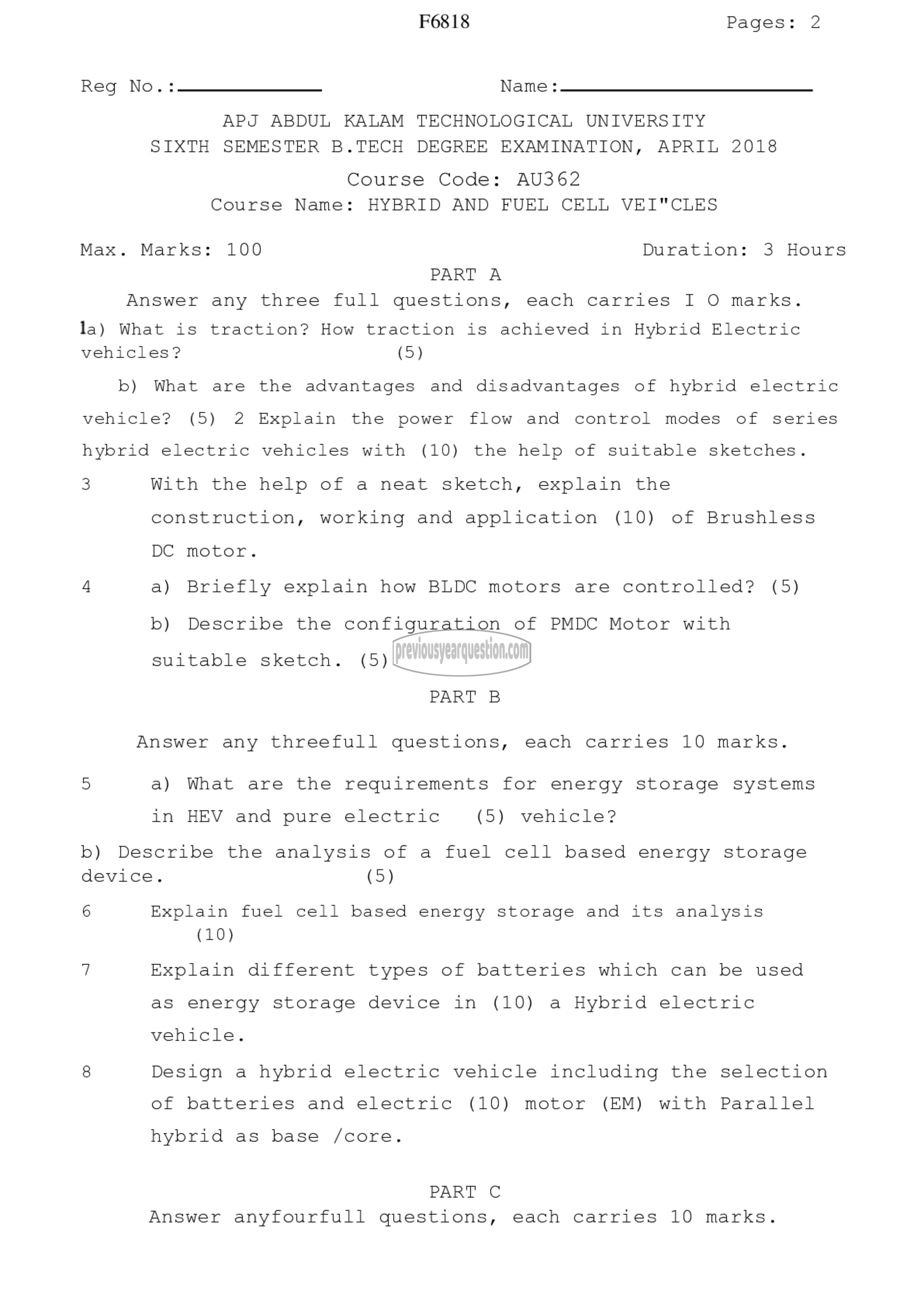 Question Paper - Hybrid and Fuel Cell Vehicles-1