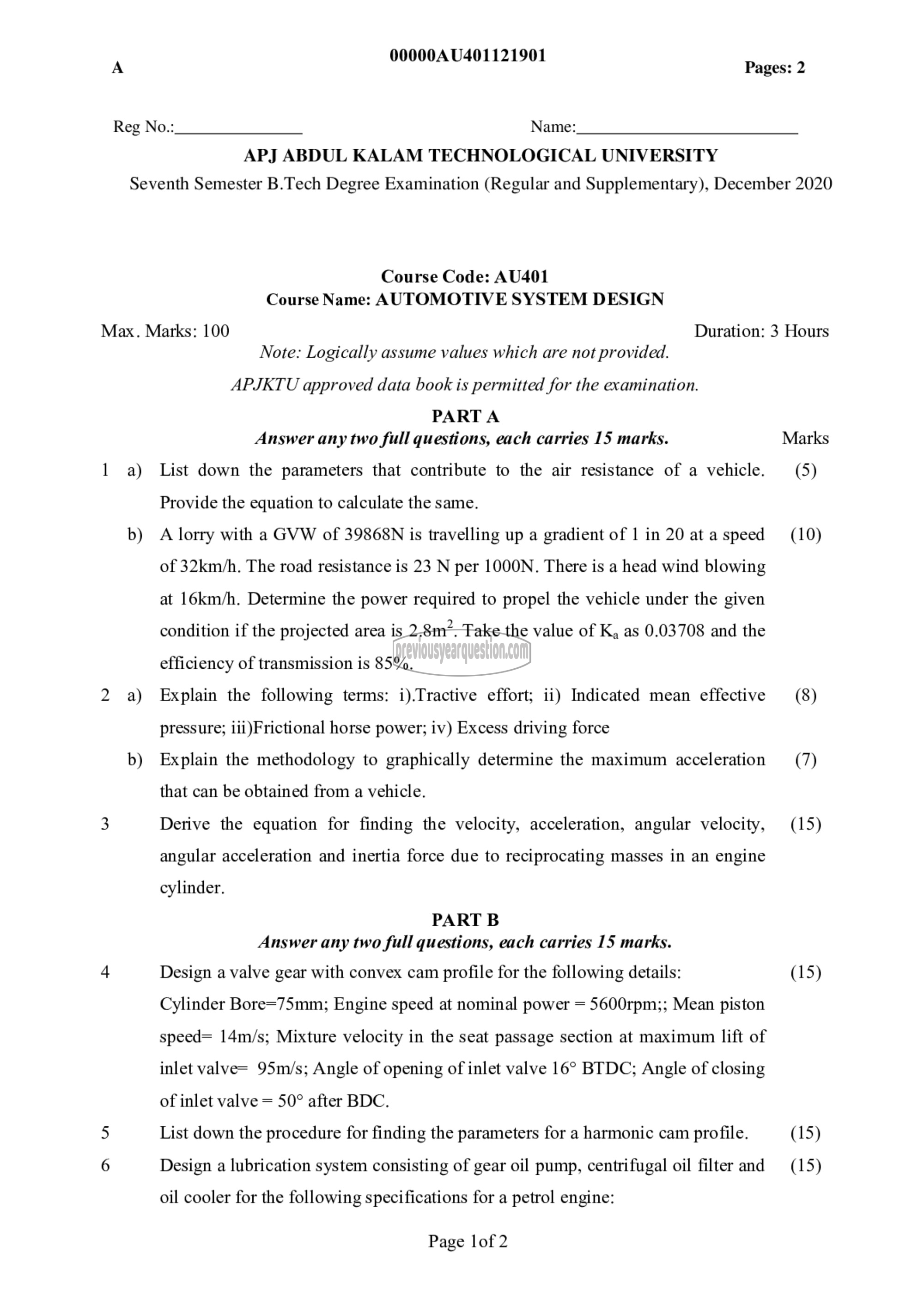 Question Paper - Automotive System Design-1