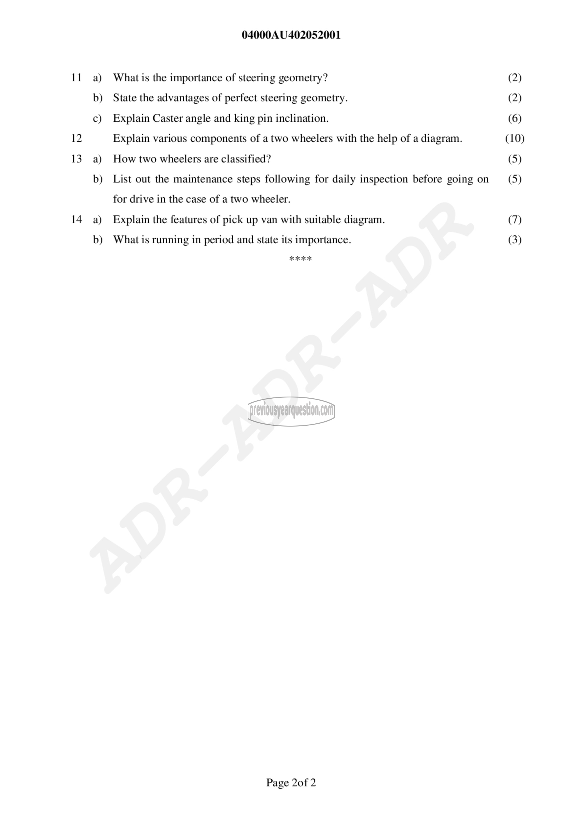 Question Paper - Two and Three Wheelers-2