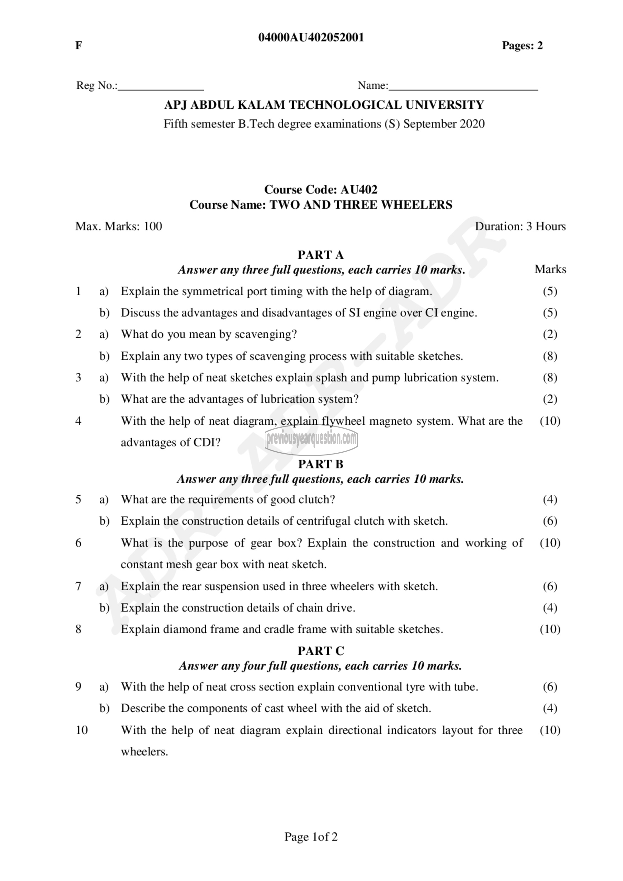 Question Paper - Two and Three Wheelers-1