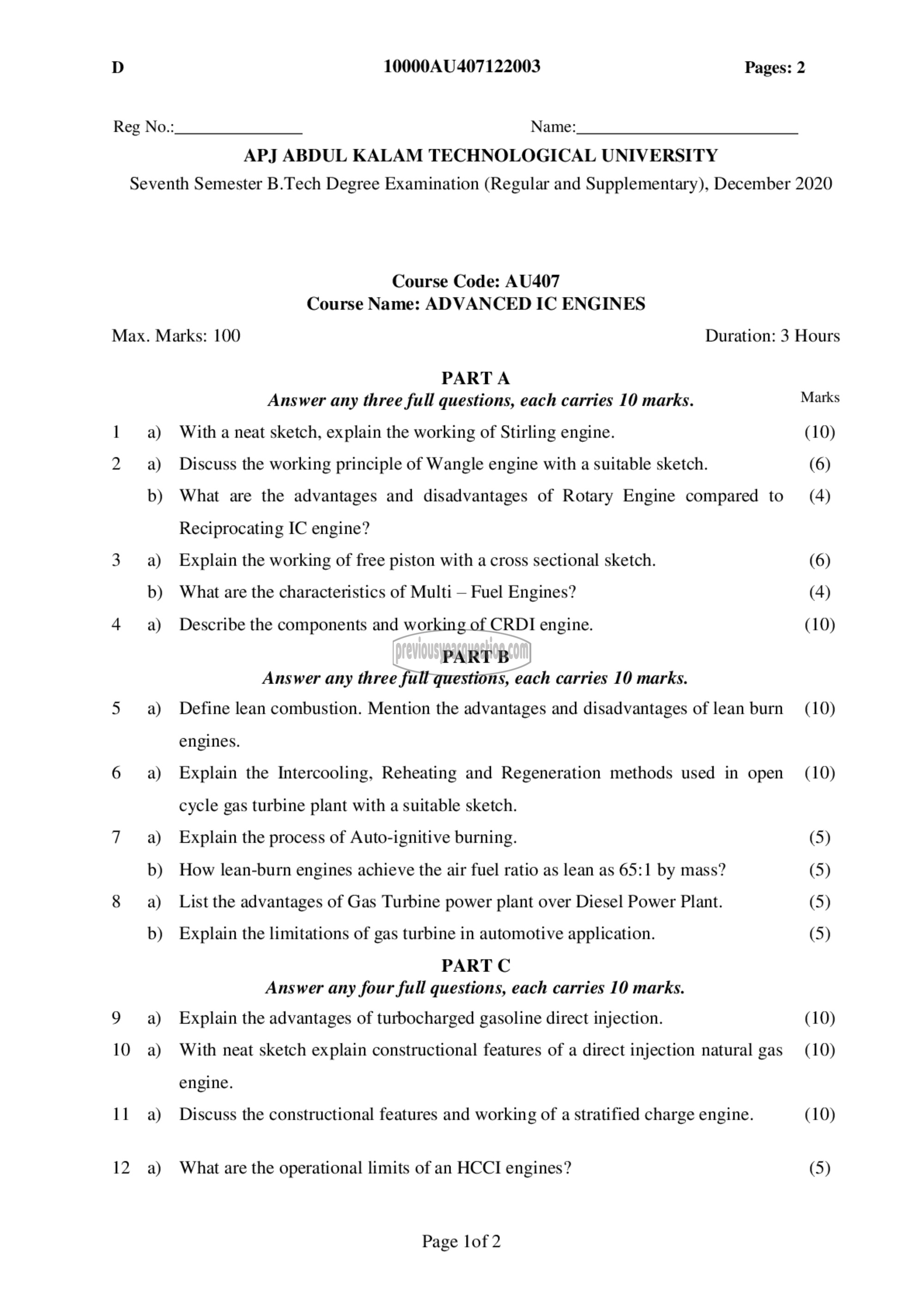 Question Paper - Advanced I C Engines-1