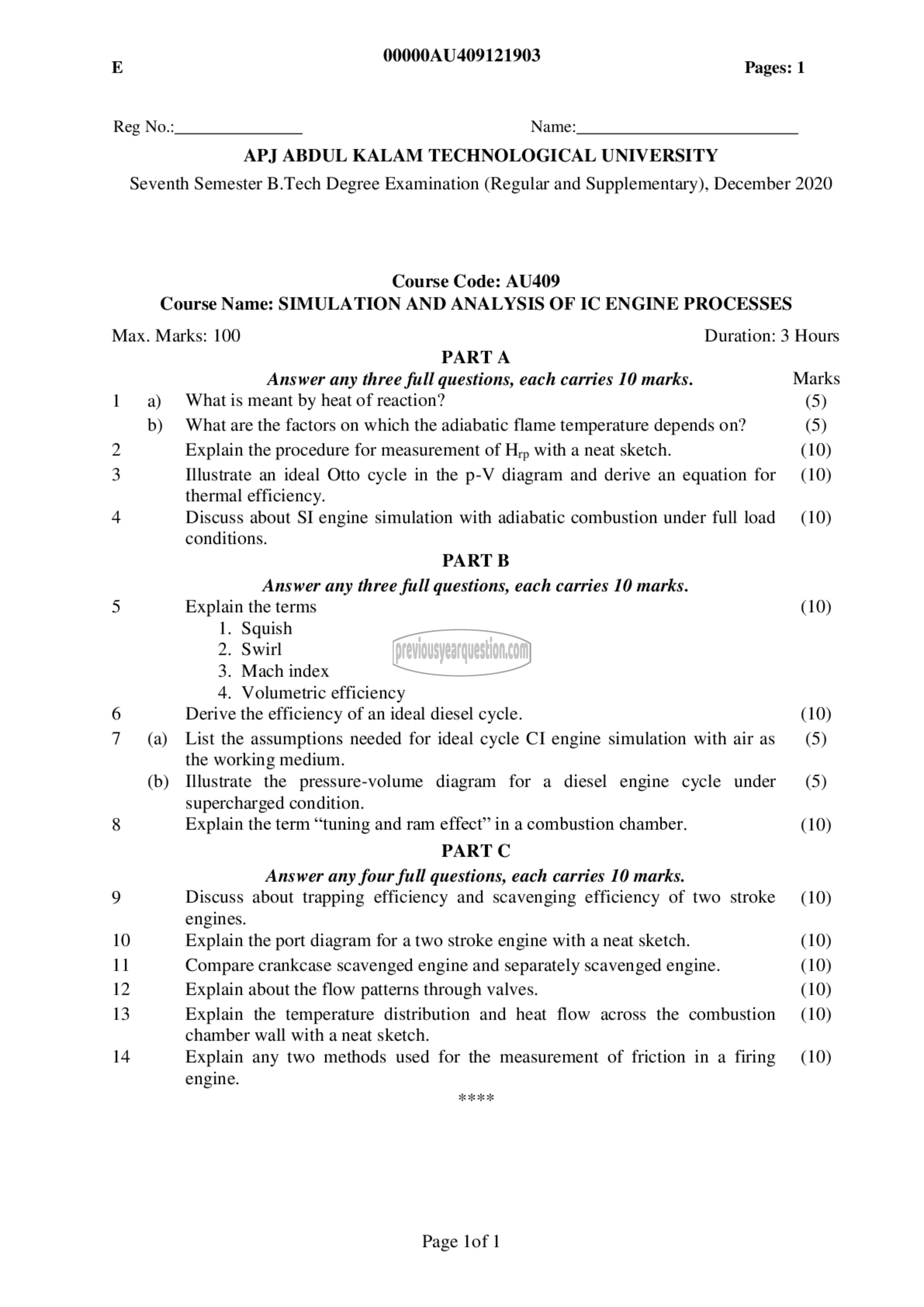 Question Paper - Simulation & Analysis of IC Engine Processes-1